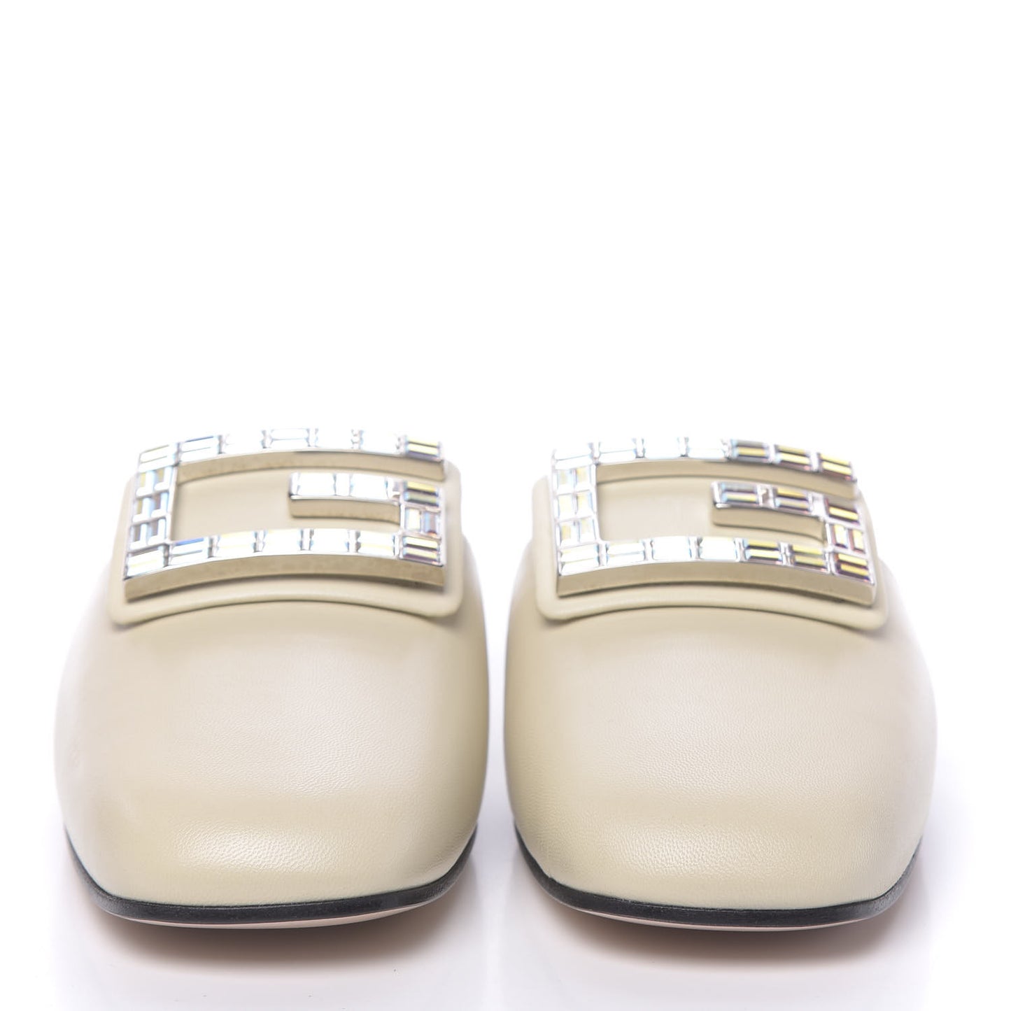 Malaga Kid Crystal Square G Madelyn Slippers 38.5 Vintage White