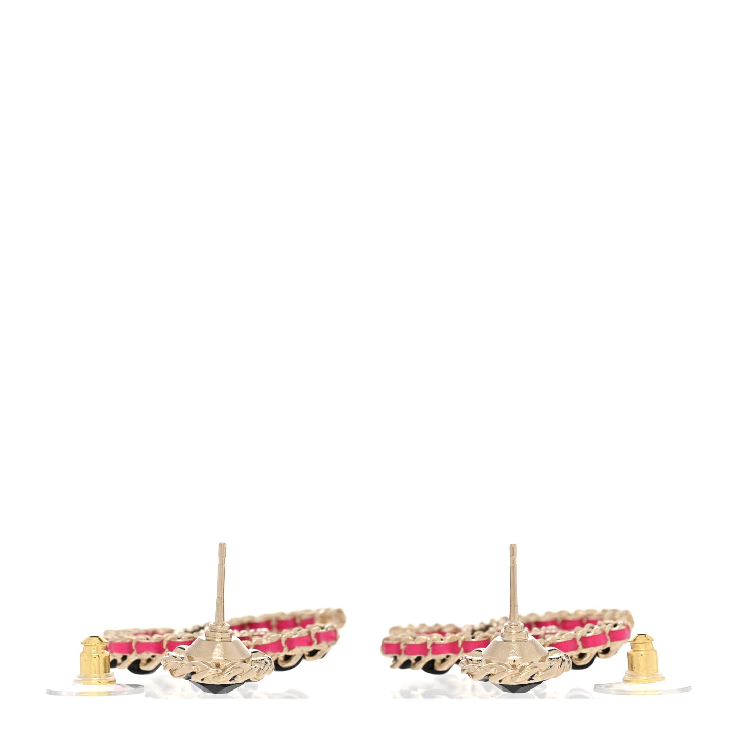 Metal Lambskin CC Chain Drop Earrings Gold Pink