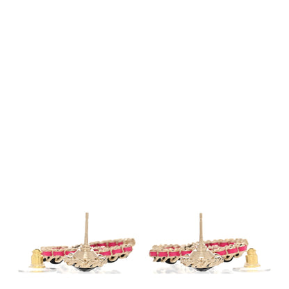 Chanel Metal Lambskin CC Chain Drop Earrings Gold Pink 3 of 5