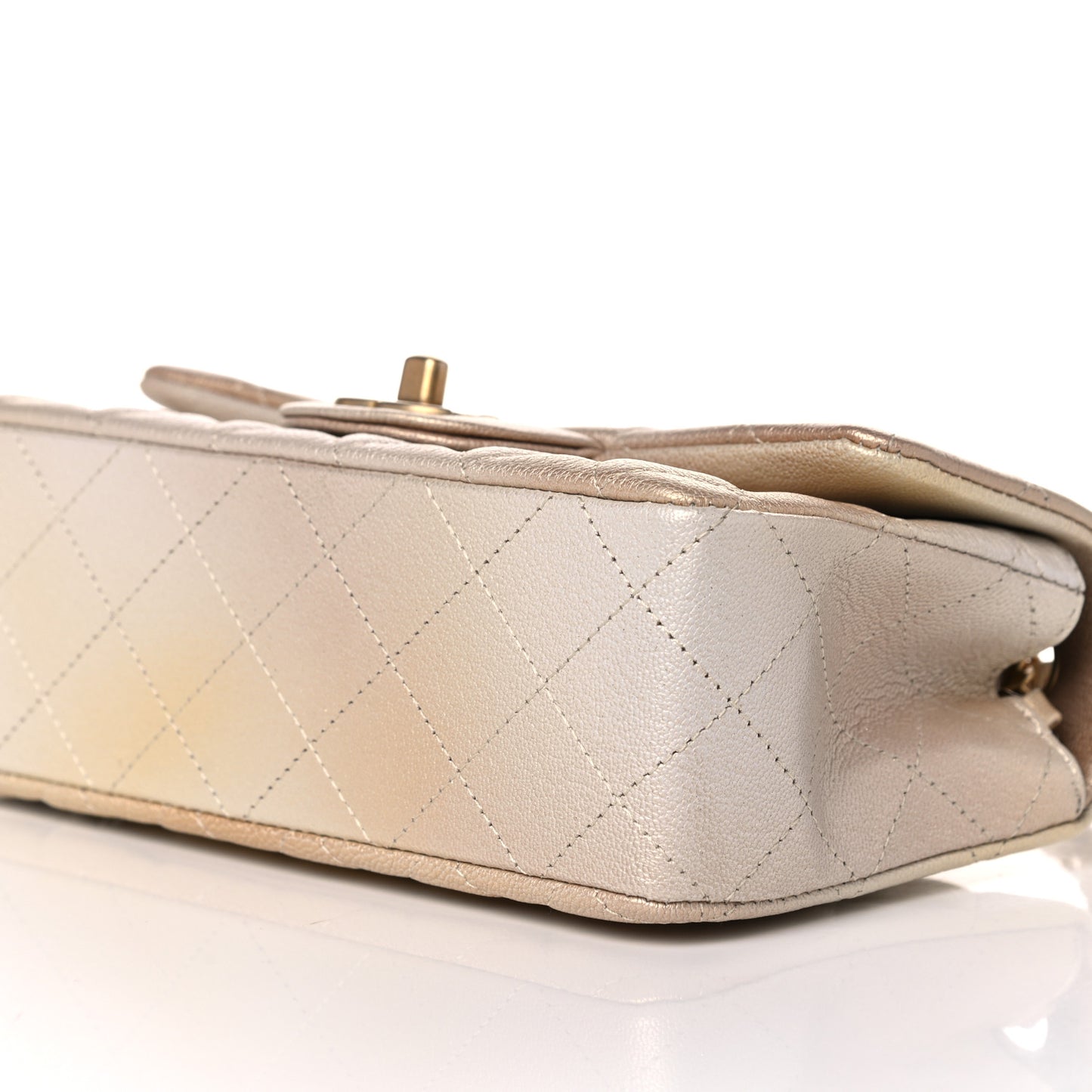 Metallic Goatskin Quilted Mini Rectangular Flap Gold