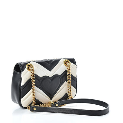 Gucci Calfskin Matelasse Mini GG Marmont Shoulder Bag Black White 2 of 13