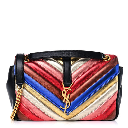 Saint Laurent Metallic Calfskin Matelasse Chevron Monogram Medium College Satchel Multicolor 1 of 17