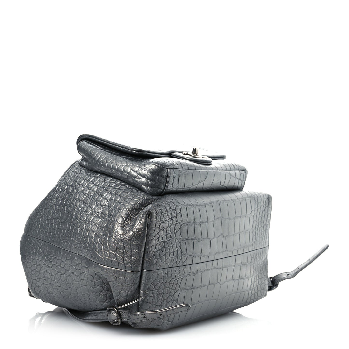 Metallic Calfskin Crocodile Embossed Large Backpack Silver