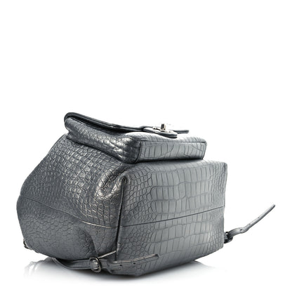 Chanel Metallic Calfskin Crocodile Embossed Large Backpack Silver 4 of 16