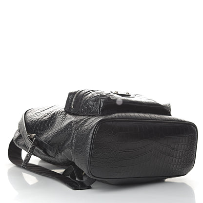 Balenciaga Calfskin Crocodile Classic Hardware Embossed Backpack Black 4 of 10