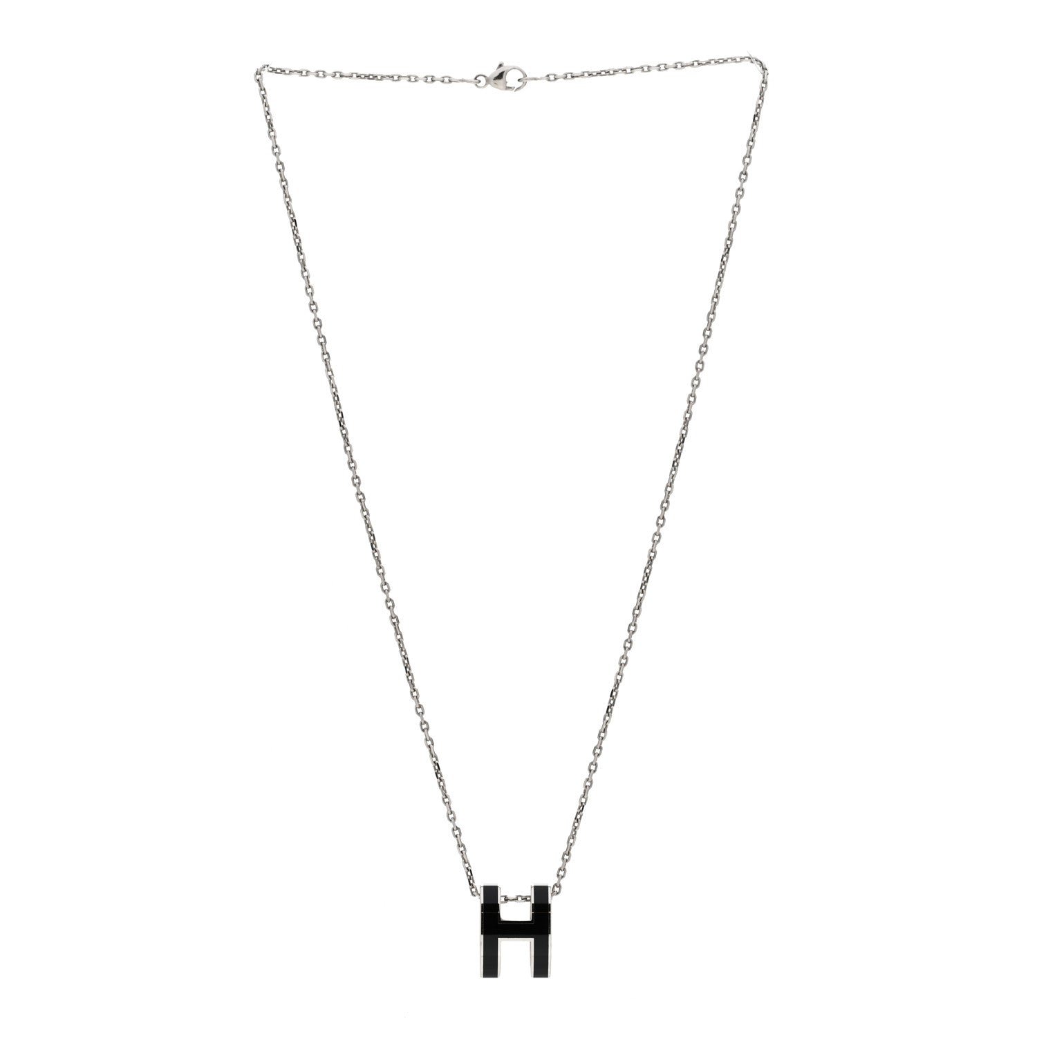 Hermes Lacquered Palladium Pop H Pendant Necklace Black 3 of 5