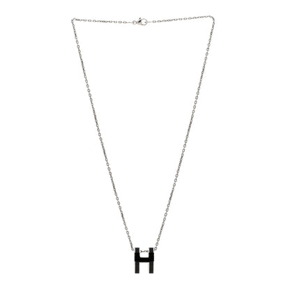 Hermes Lacquered Palladium Pop H Pendant Necklace Black 3 of 5