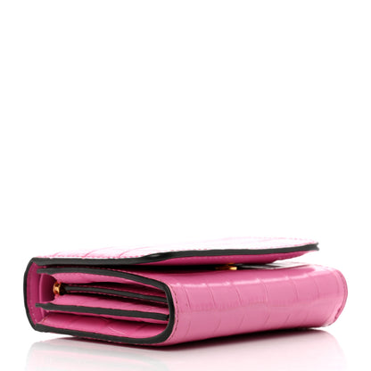 Mulberry Crocodile Embossed Calfskin Small French Continental Wallet Raspberry Pink 4 of 9
