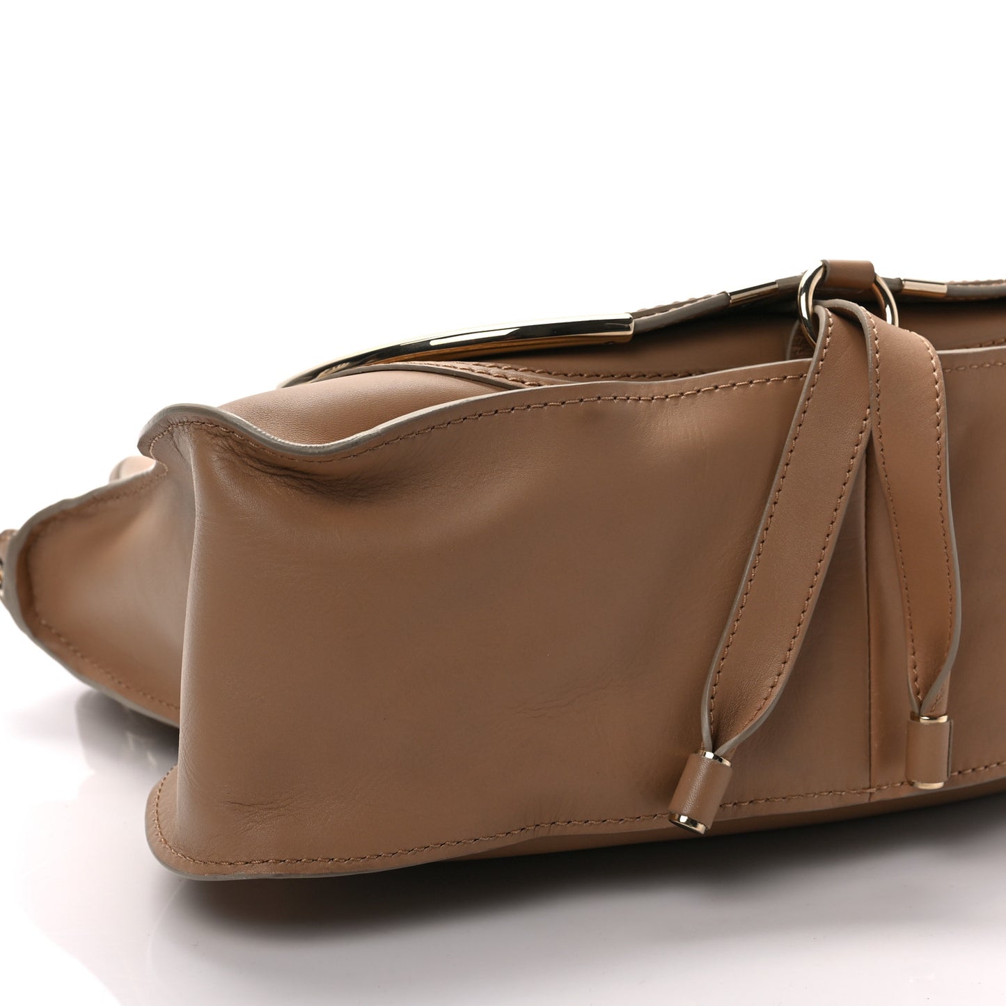 Smooth Calfskin Medium Marcie Metal Bar Trim Satchel Beige