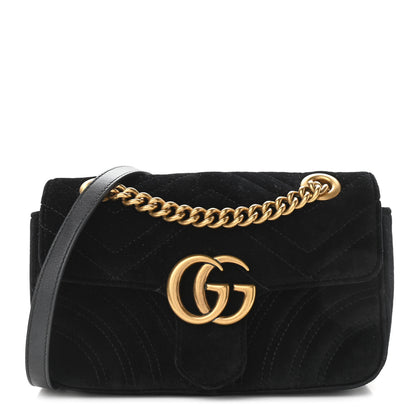 Gucci Velvet Matelasse Mini GG Marmont Shoulder Bag Black 1 of 10
