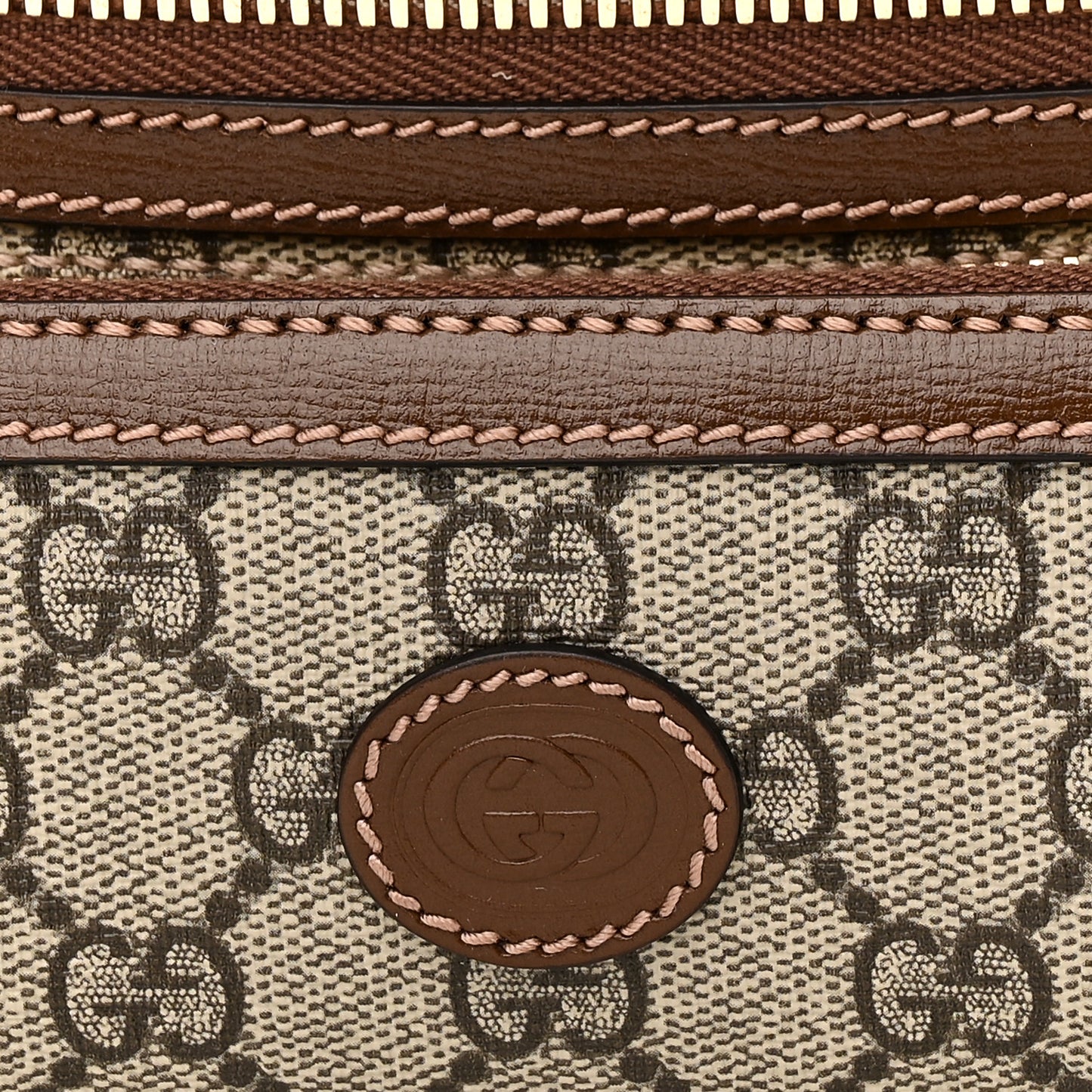GG Supreme Monogram Textured Calfskin Retro Interlocking G Belt Bag Beige Ebony Brown Sugar