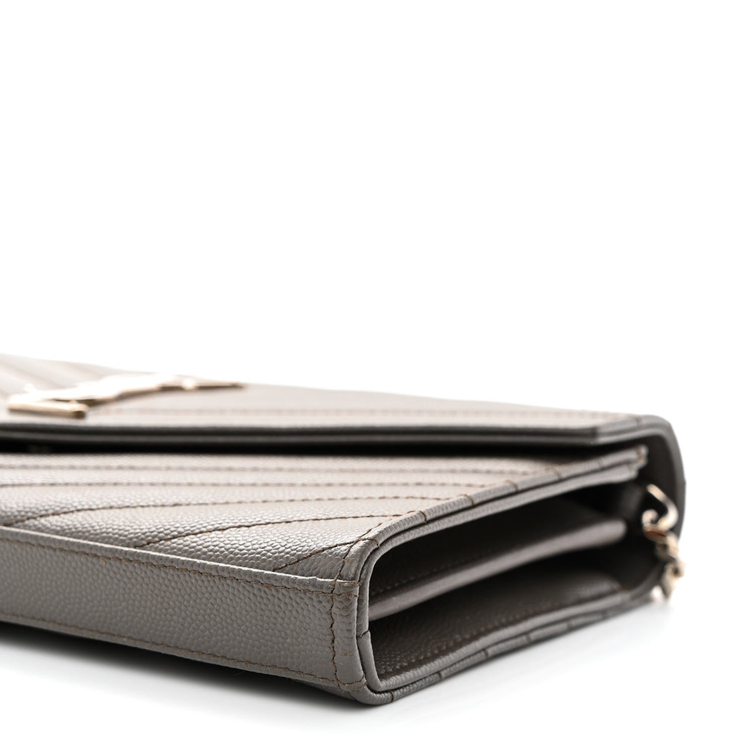 Saint Laurent Grain De Poudre Matelasse Chevron Monogram Chain Wallet Fog 10 of 11