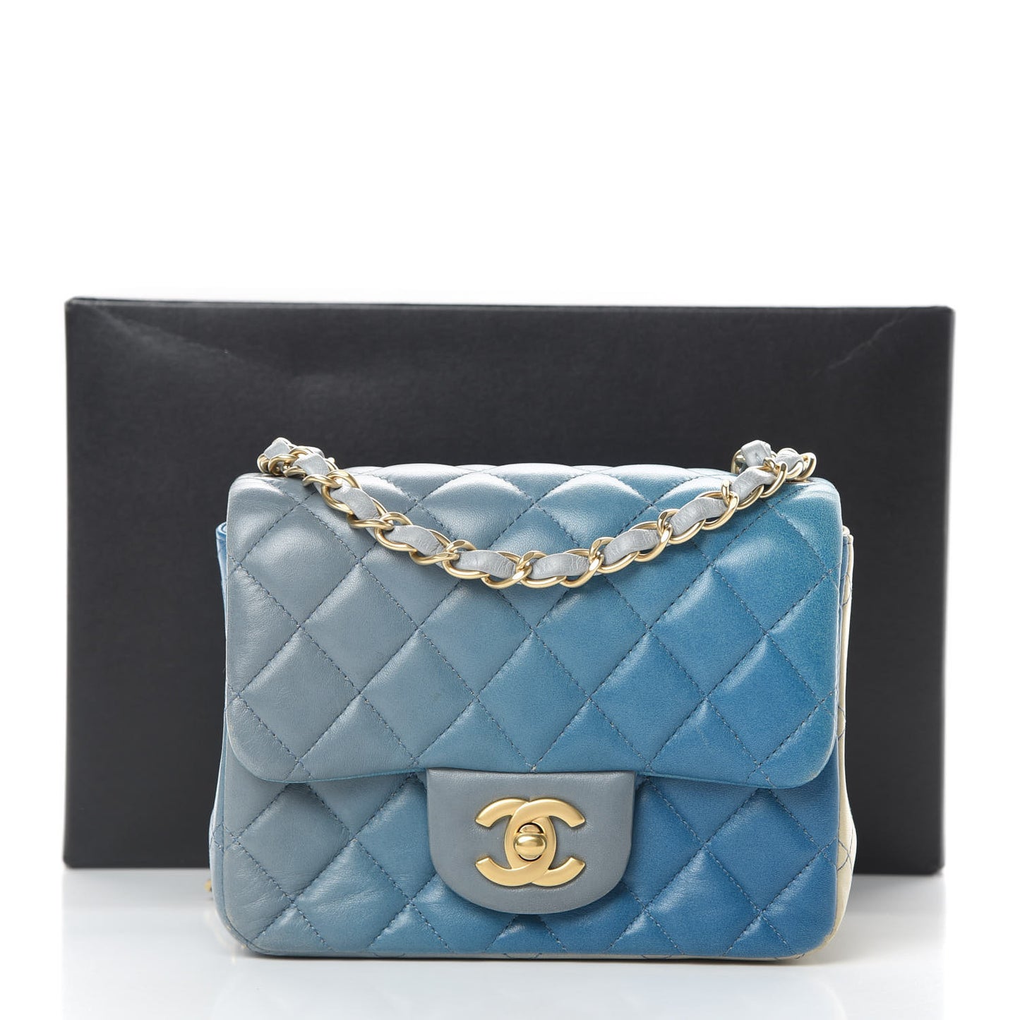 Lambskin Degrade Quilted Mini Square Flap Light Blue