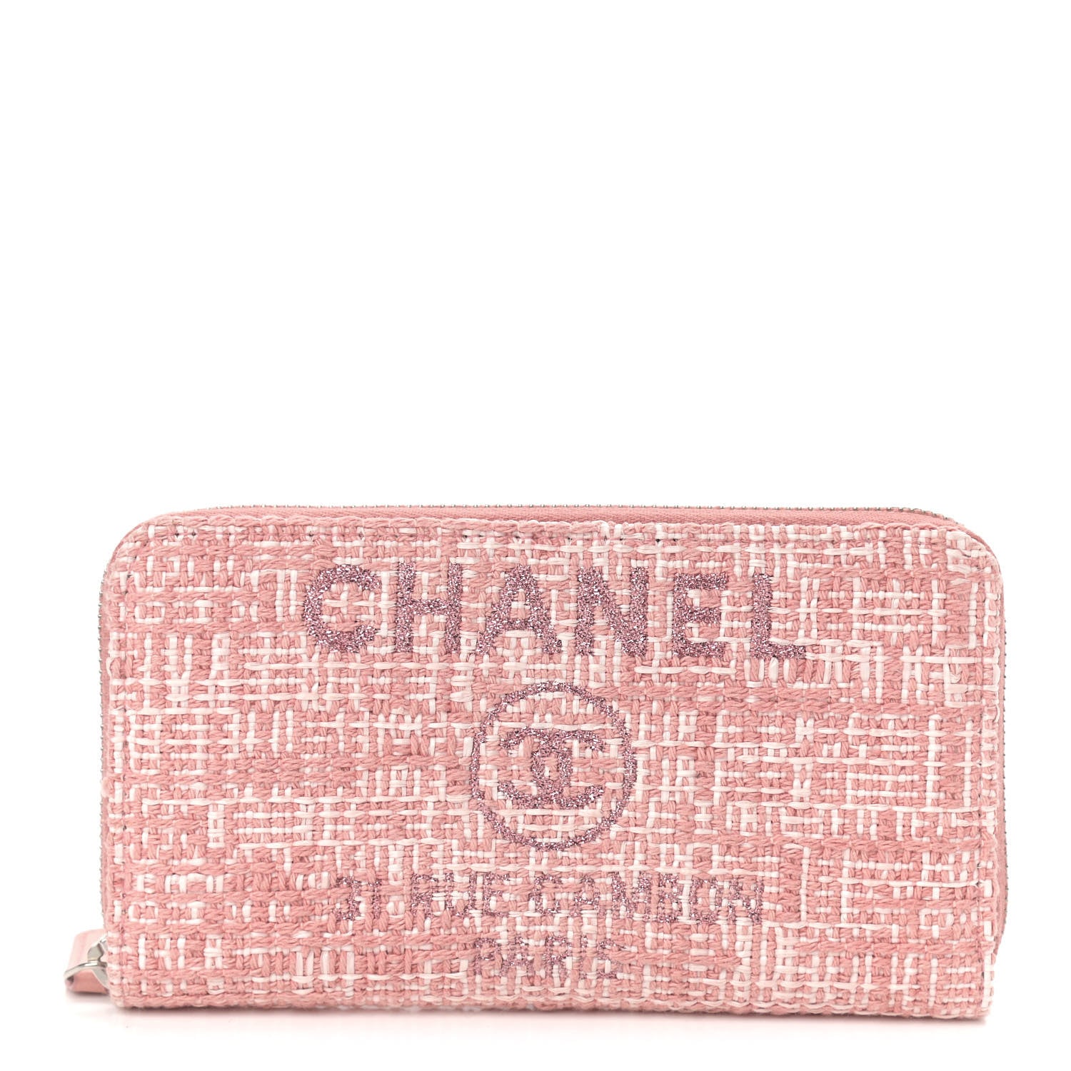 Chanel Lurex Canvas Deauville Medium Zip Around Wallet Pink 1 of 10