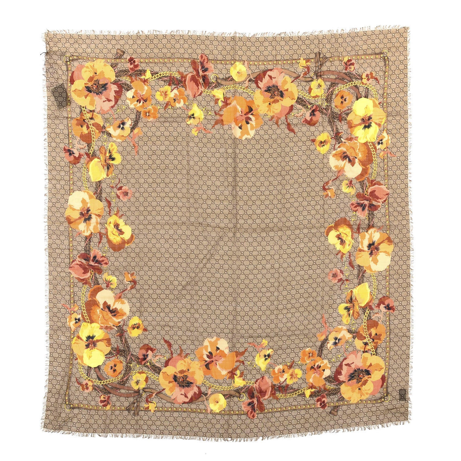 Gucci Wool Jacquard GG Monogram Big Panshie Fringe Shawl Sun Beige 1 of 4
