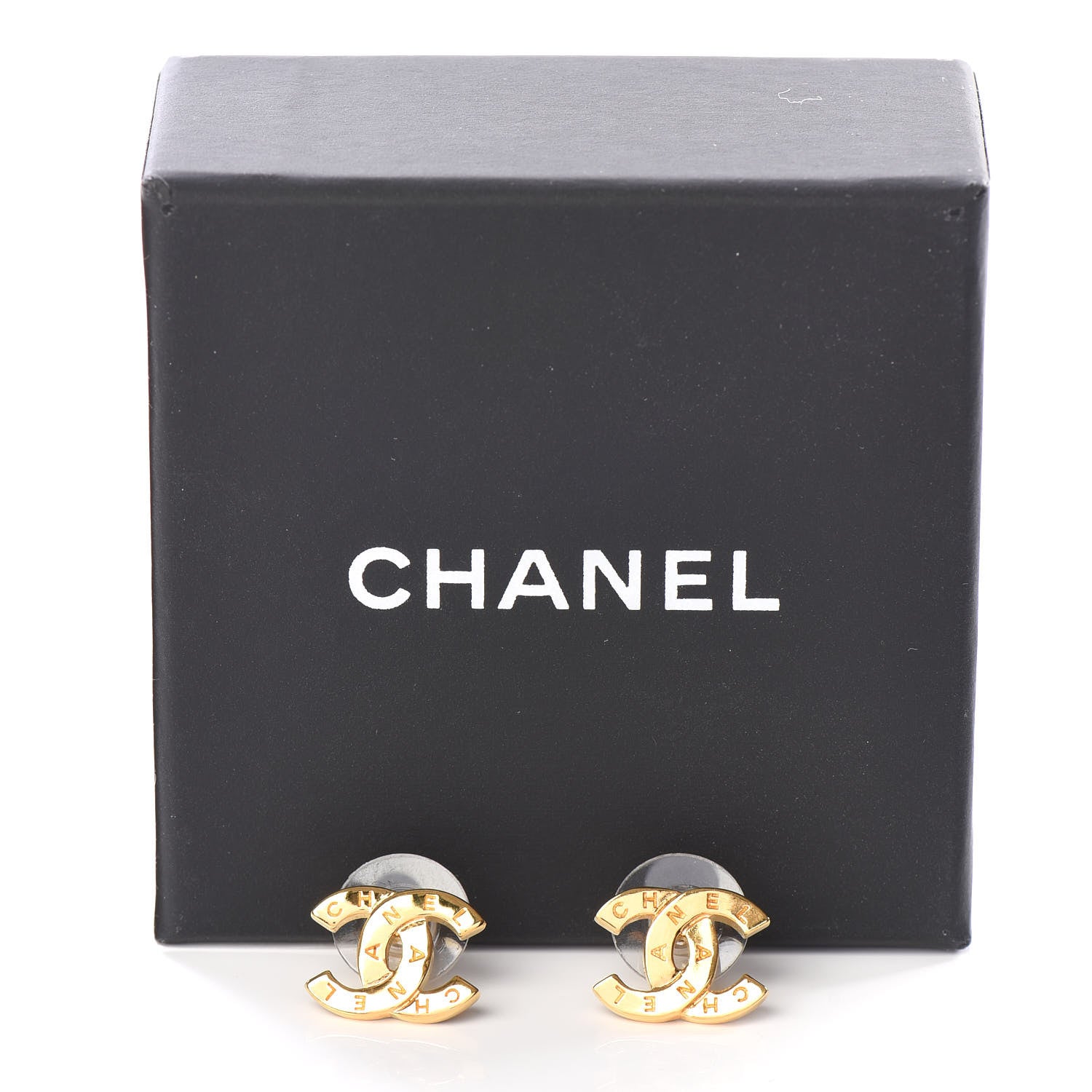 Chanel Metal Paris Button Earrings Gold 5 of 5