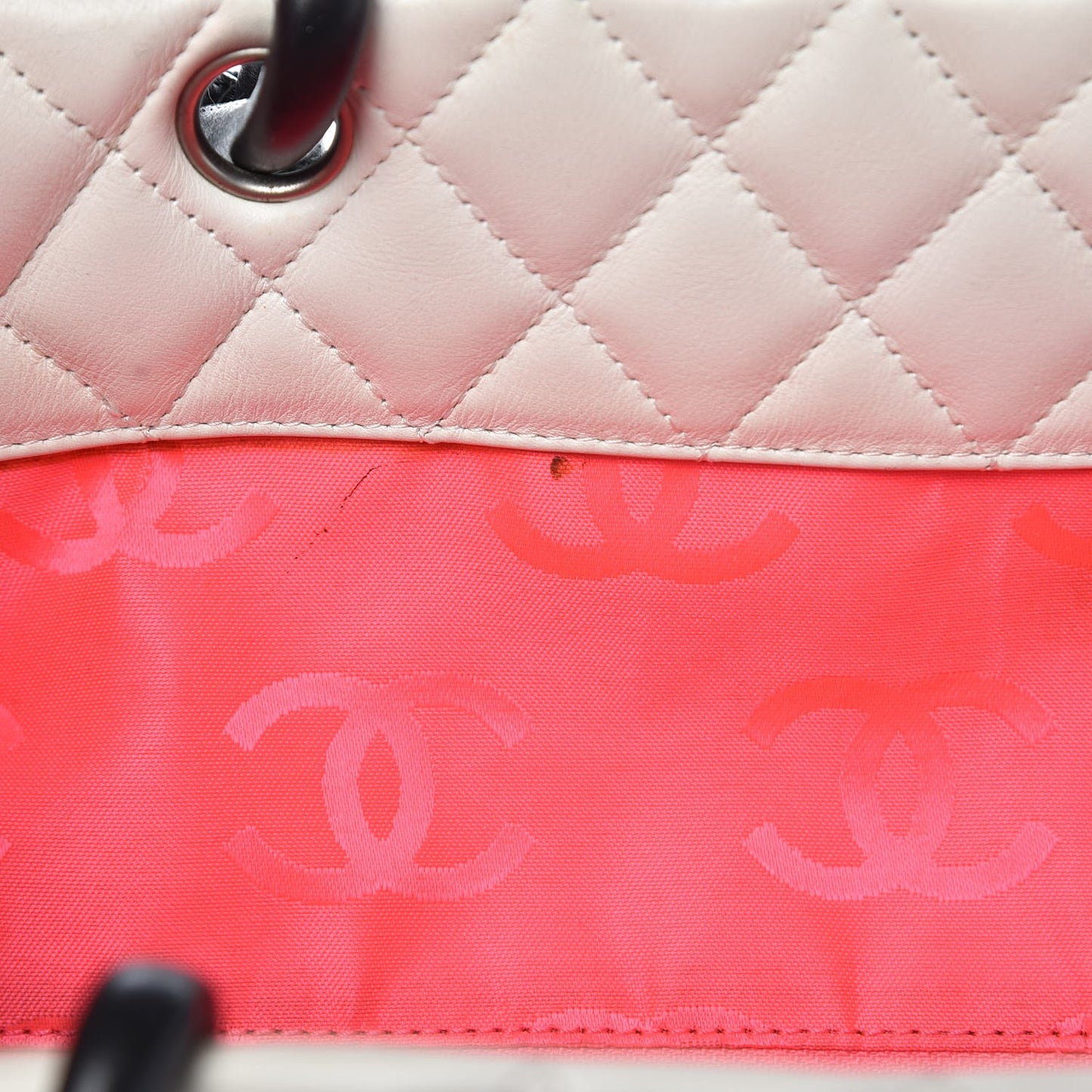 Calfskin Quilted Large Cambon Tote White Black