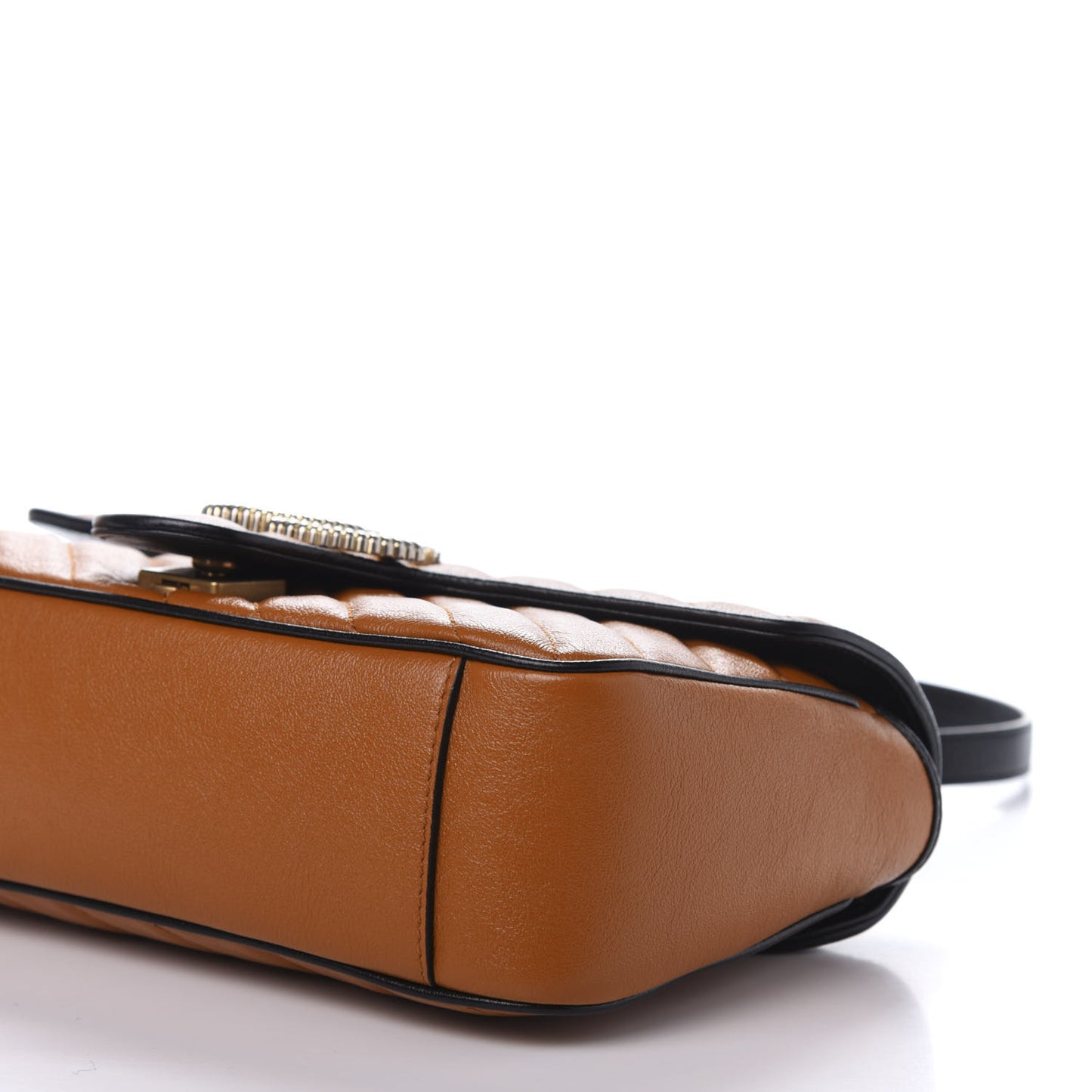 Vintage Effect Calfskin Matelasse Diagonal Small Torchon GG Marmont Shoulder Bag Cognac Black