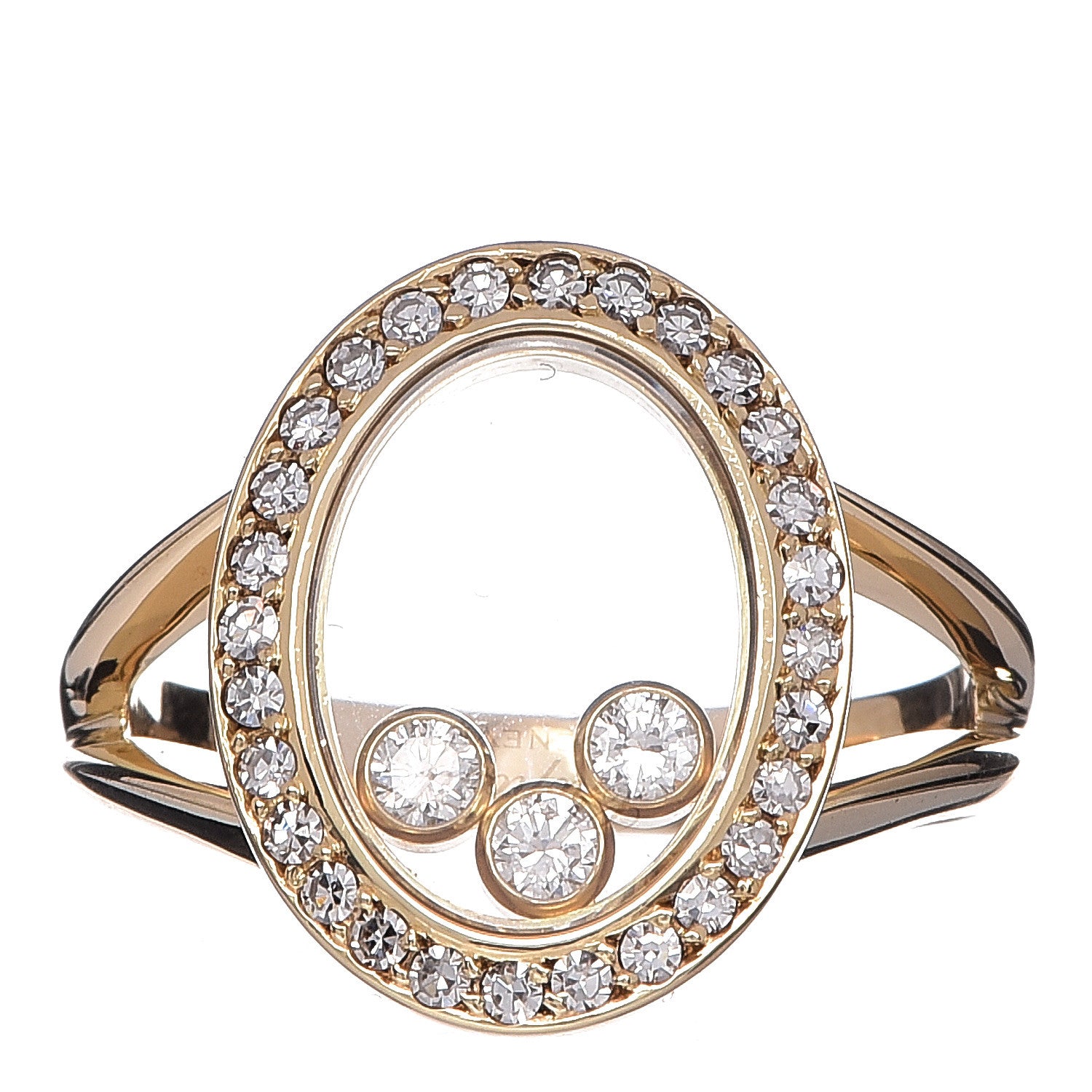 Chopard 18K Yellow Gold Diamond 3 Happy Diamonds Oval Ring 50 5.5 1 of 6
