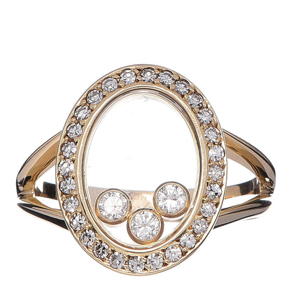 Chopard 18K Yellow Gold Diamond 3 Happy Diamonds Oval Ring 50 5.5 1 of 6