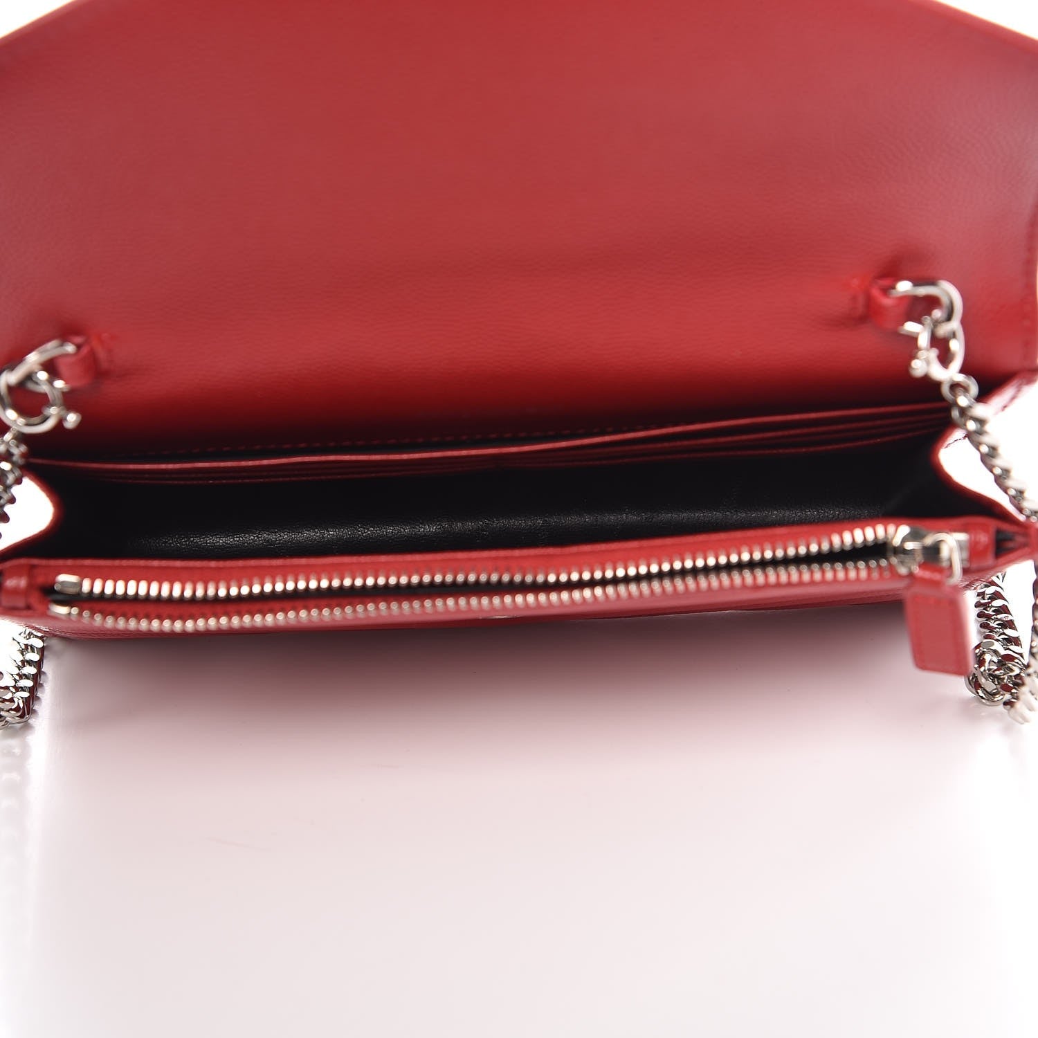 Saint Laurent Grain De Poudre Matelasse Chevron Monogram Envelope Chain Wallet New Red 5 of 7