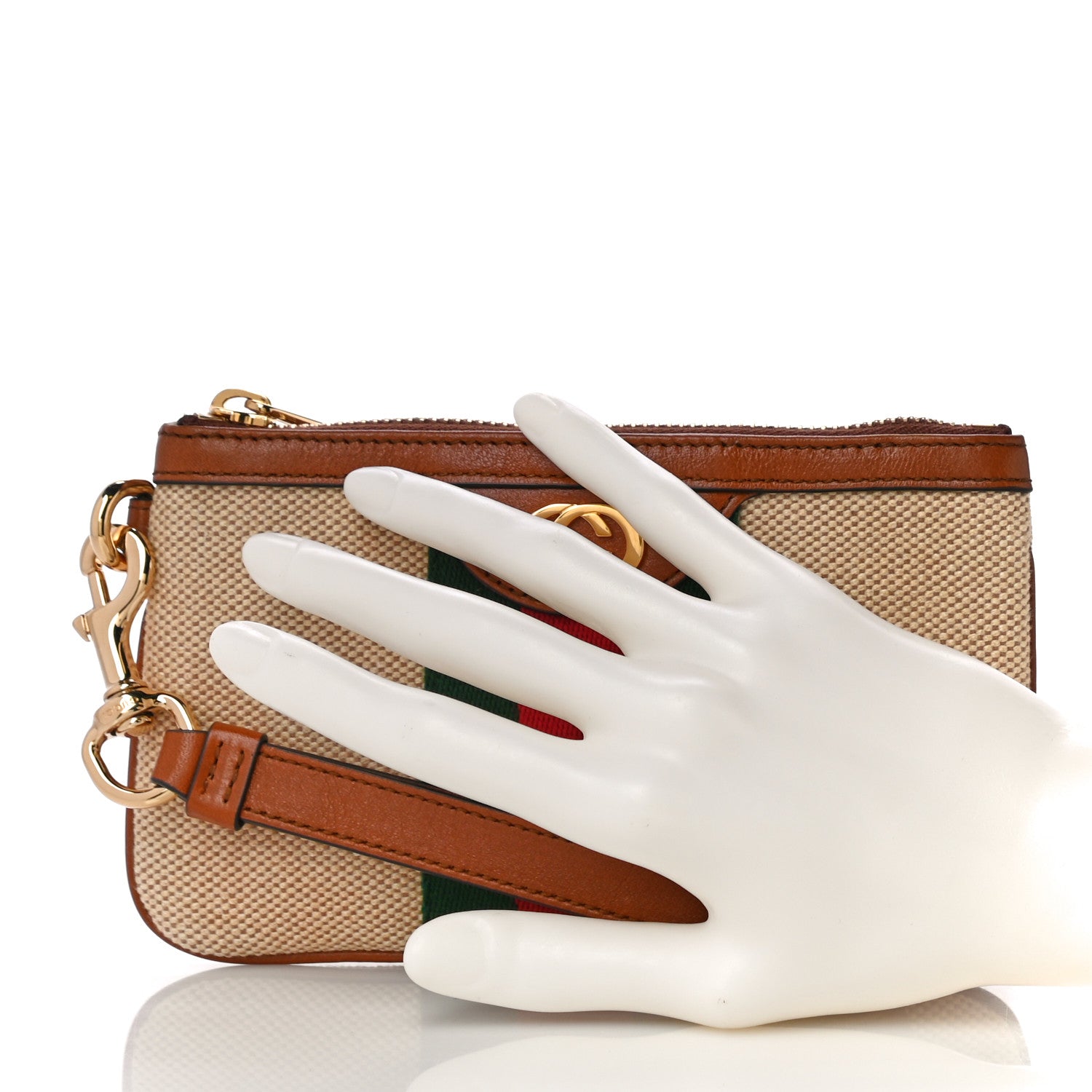 Gucci Vintage Canvas Web Pouch Sand Cuir 2 of 10