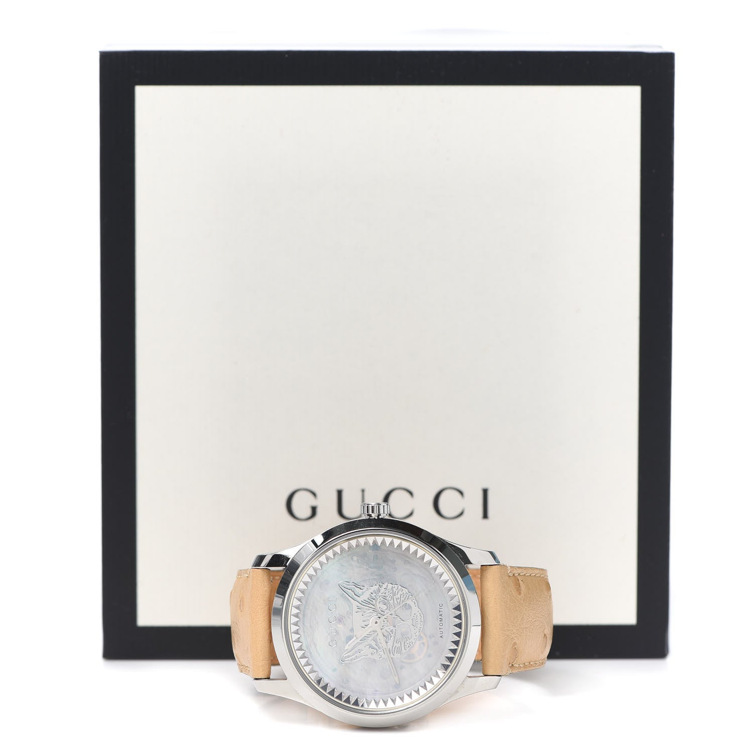 Gucci Stainless Steel Ostrich Mother of Pearl 38mm G-Timeless Cat Automatic Watch 5 of 5