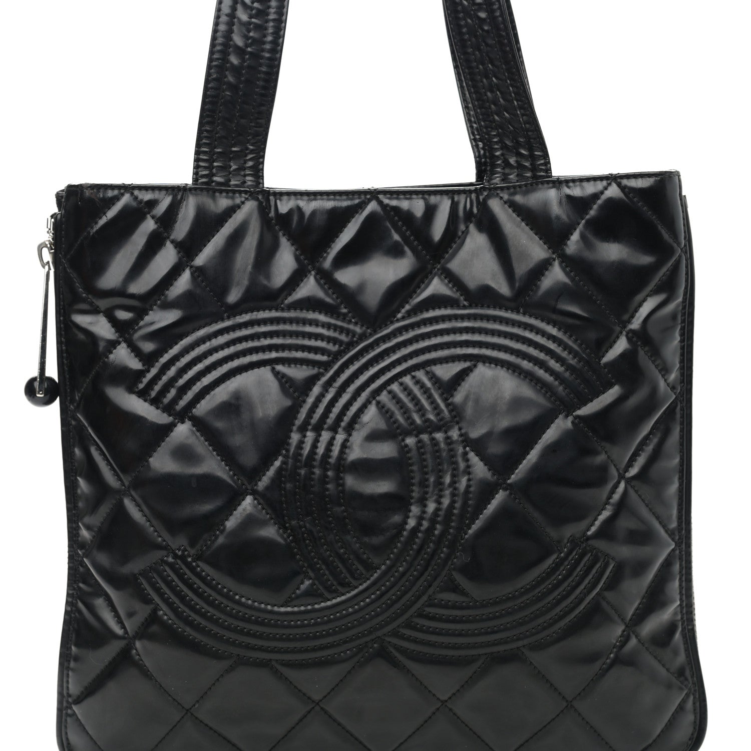 Chanel Vinyl Quilted CC Small Expandable Tote Black 7 of 14