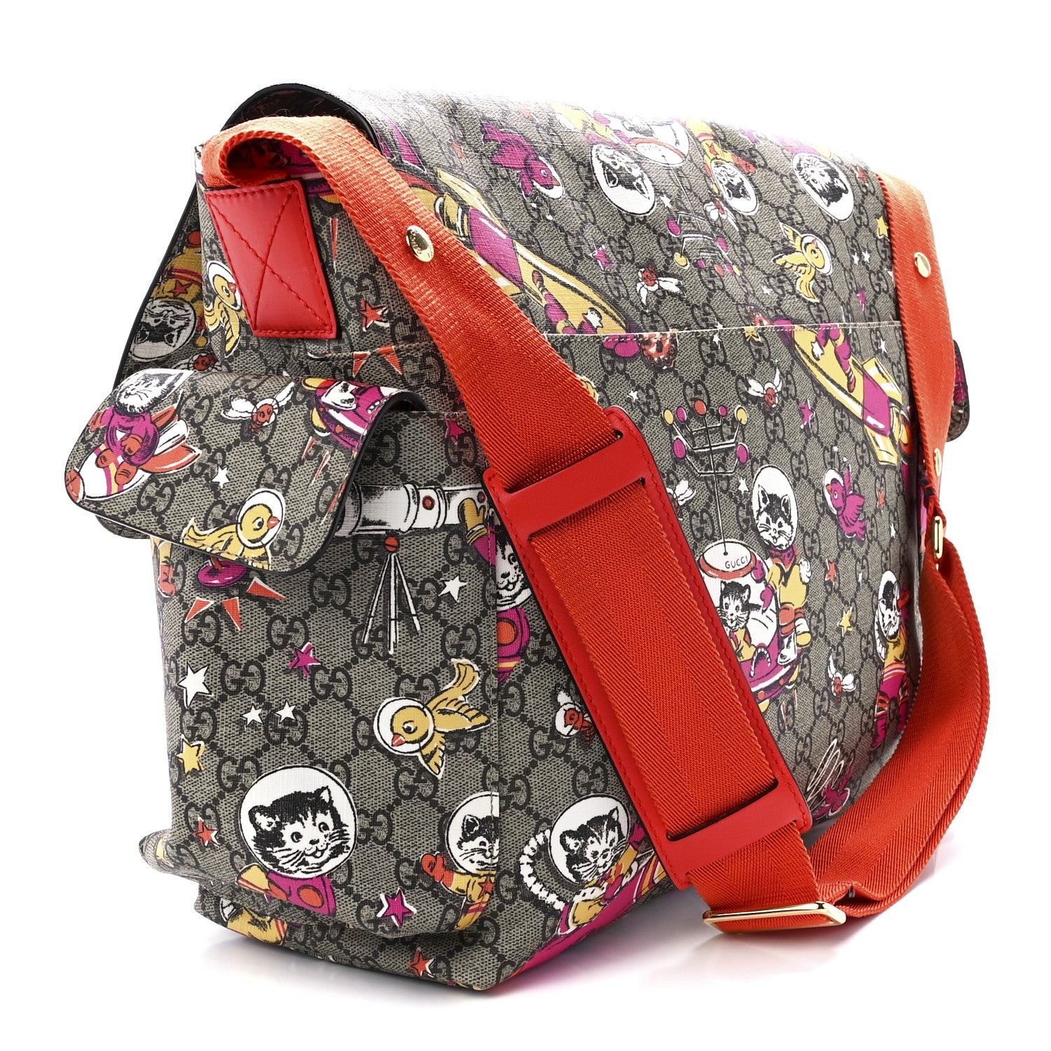 Gucci GG Supreme Monogram Space Cats Diaper Bag Orange 3 of 13