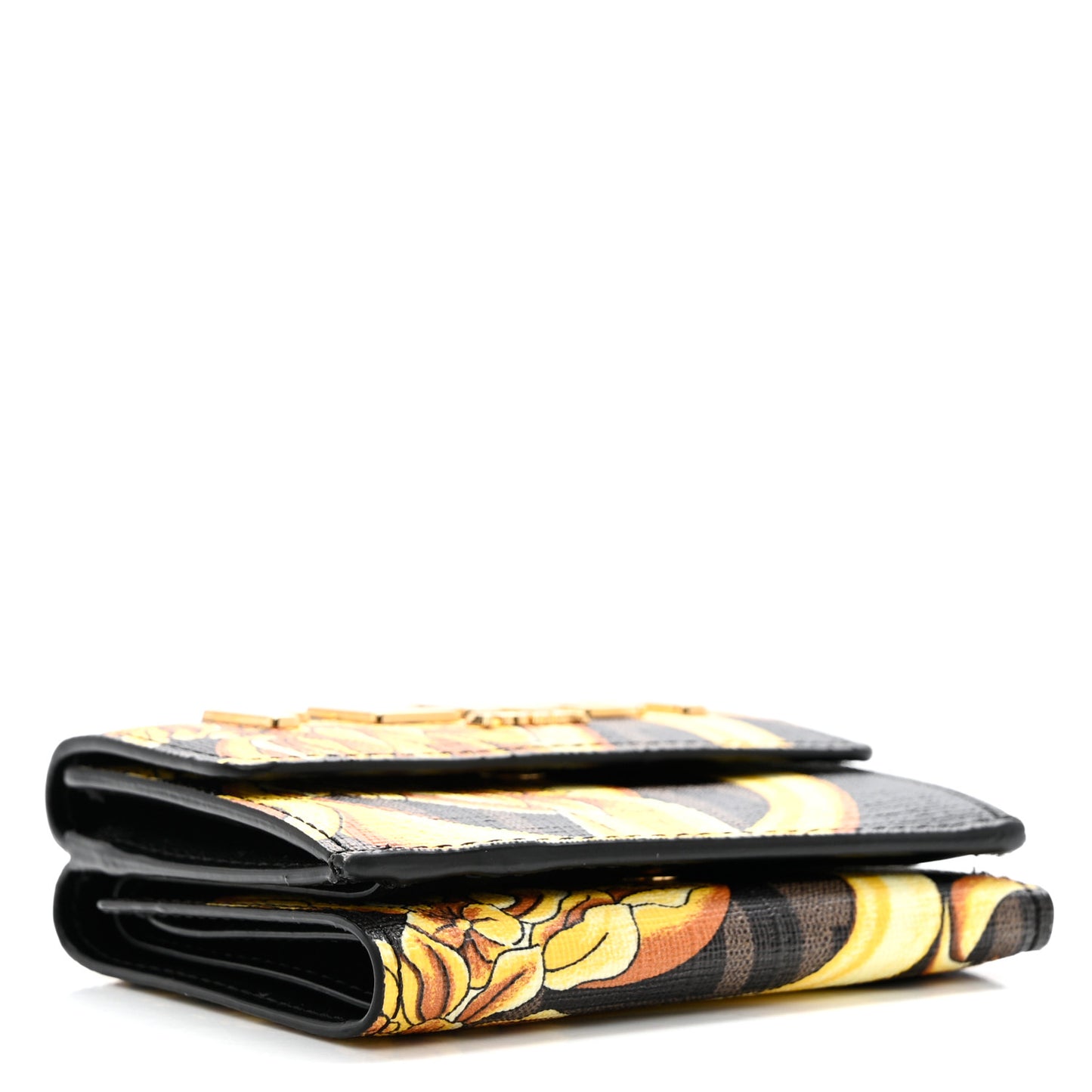 X VERSACE Glazed Fabric Fendace FF Baroque Micro Tri-Fold Wallet Gold Tobacco Black