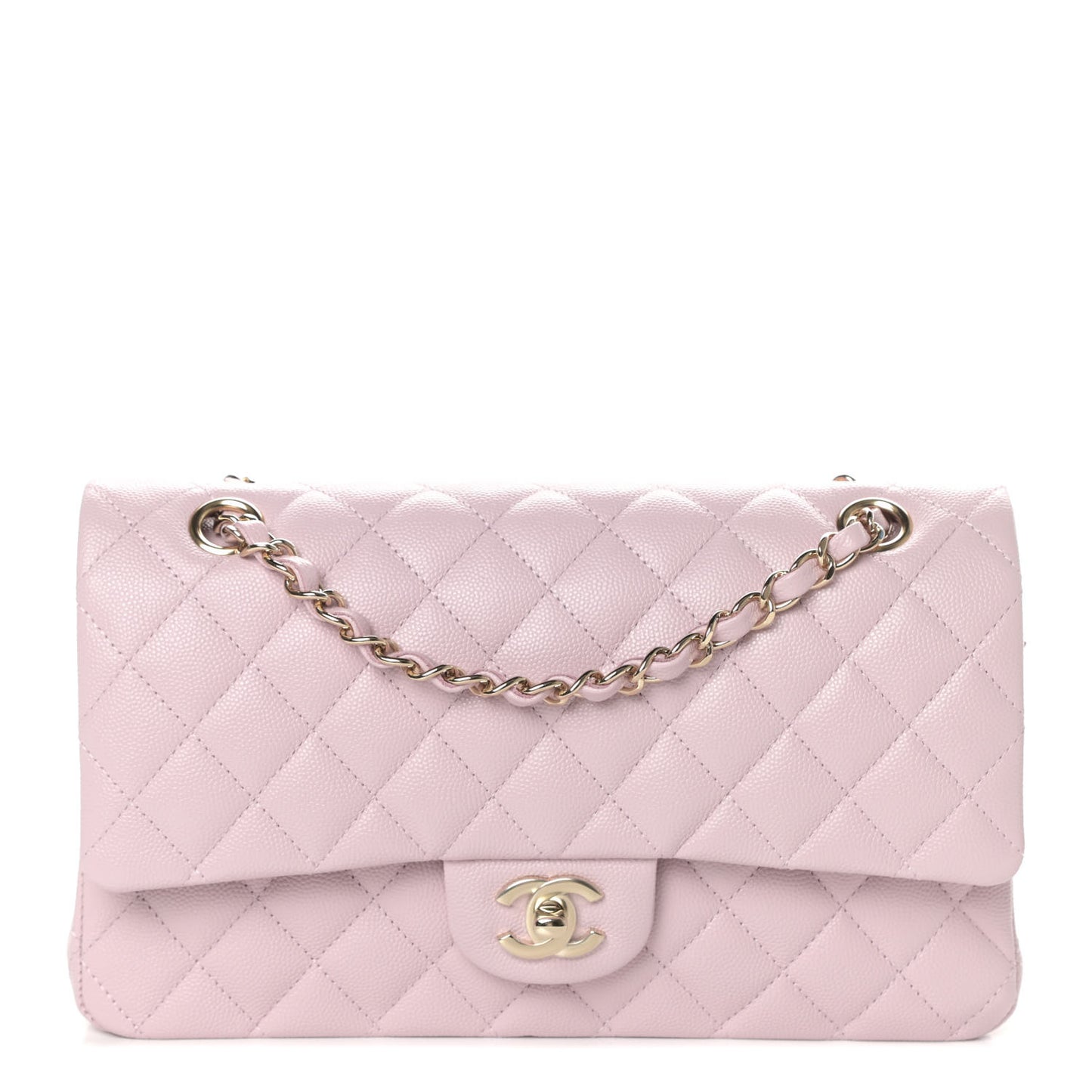 Caviar Quilted Medium Double Flap Light Pink