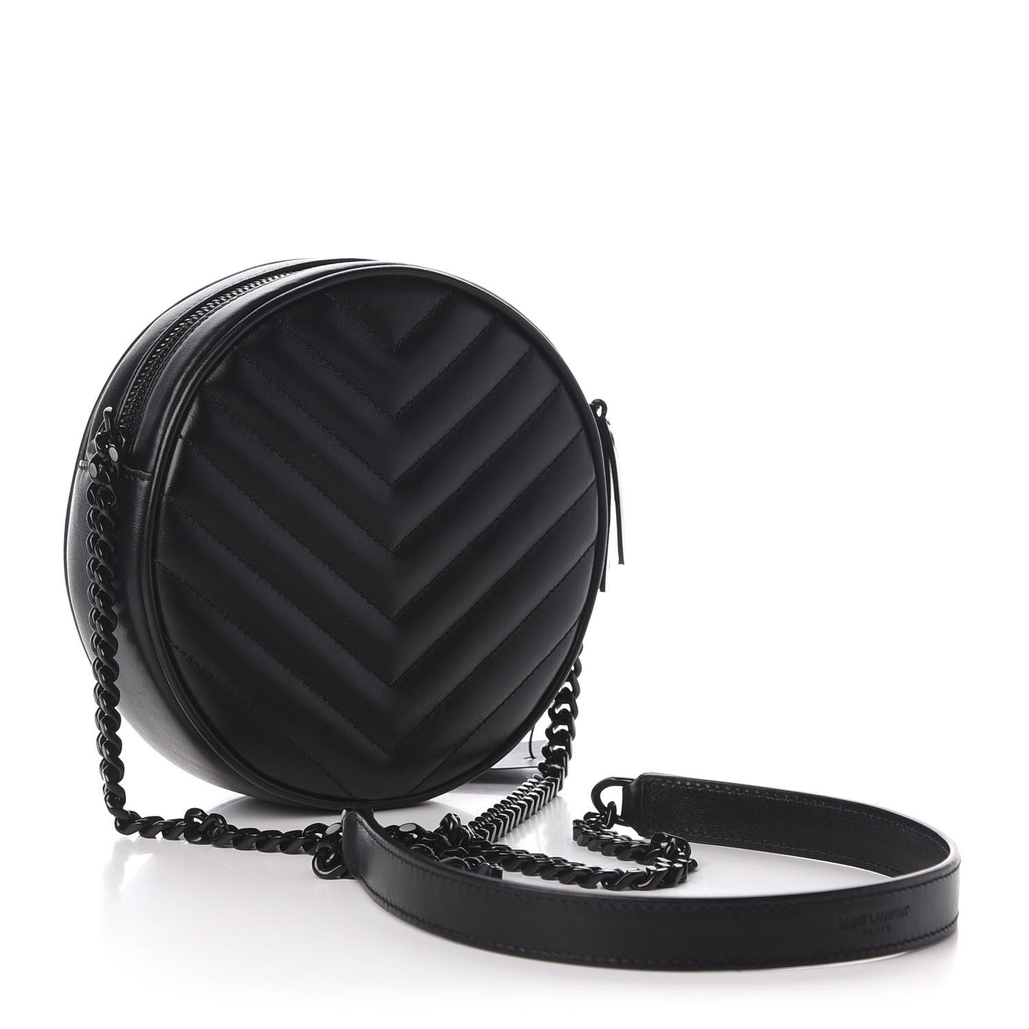 Saint Laurent Calfskin Matelasse Chevron Round Vinyle Camera Bag Black 3 of 12