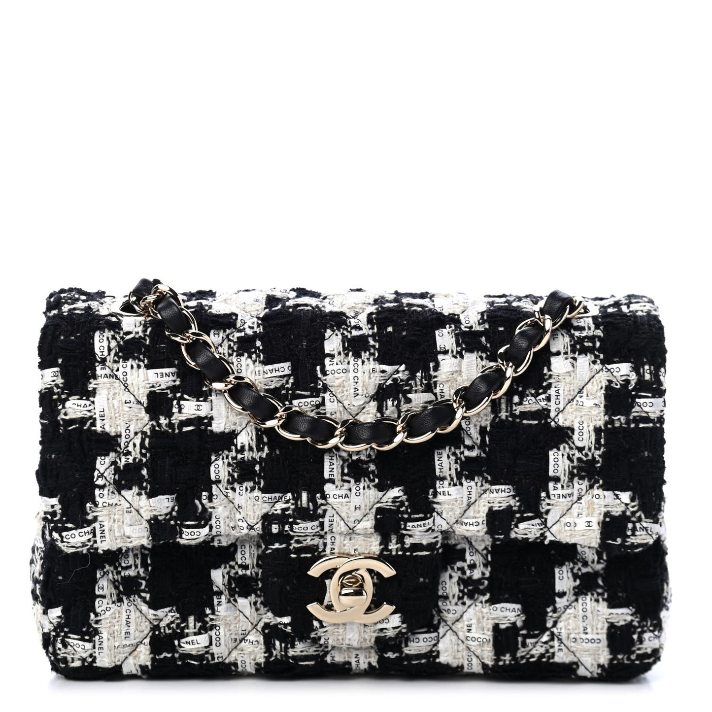 Tweed Quilted Mini Rectangular Flap Black Ecru White