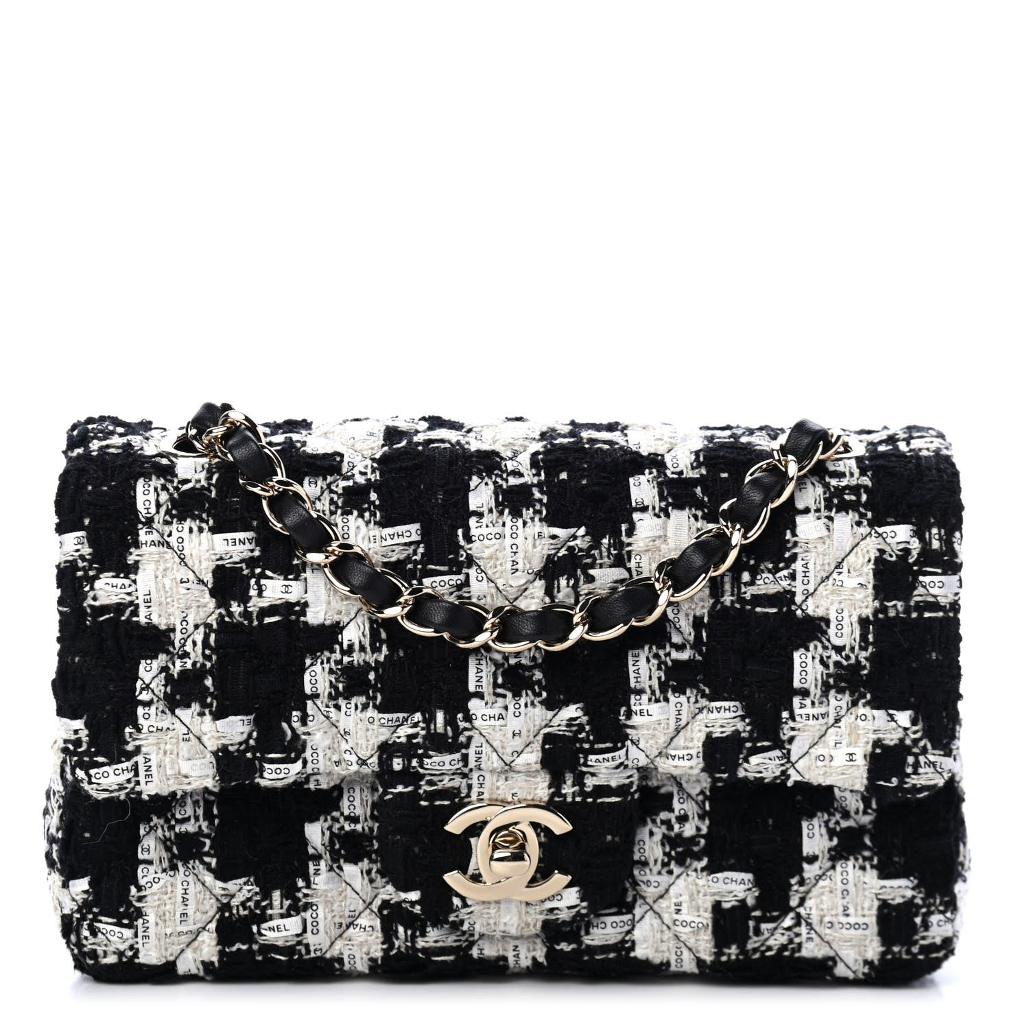 Chanel Tweed Quilted Mini Rectangular Flap Black Ecru White 1 of 4