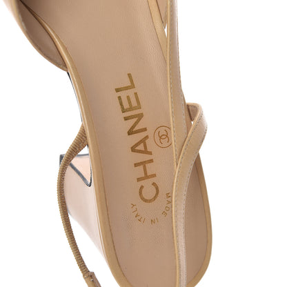 Chanel Goatskin Grosgrain Cap Toe CC Slingback Pumps 37.5 Beige Black 9 of 17