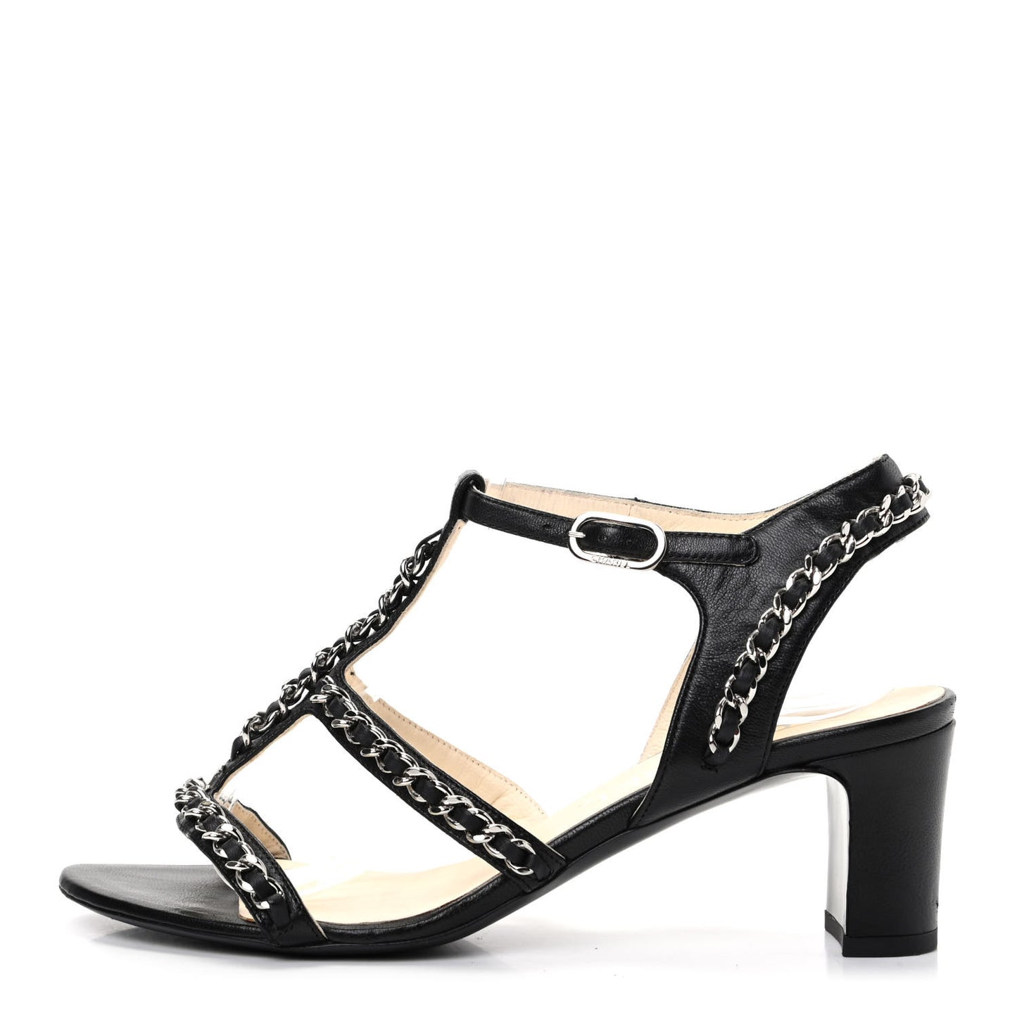 Lambskin CC Chain Sandals 35 Black