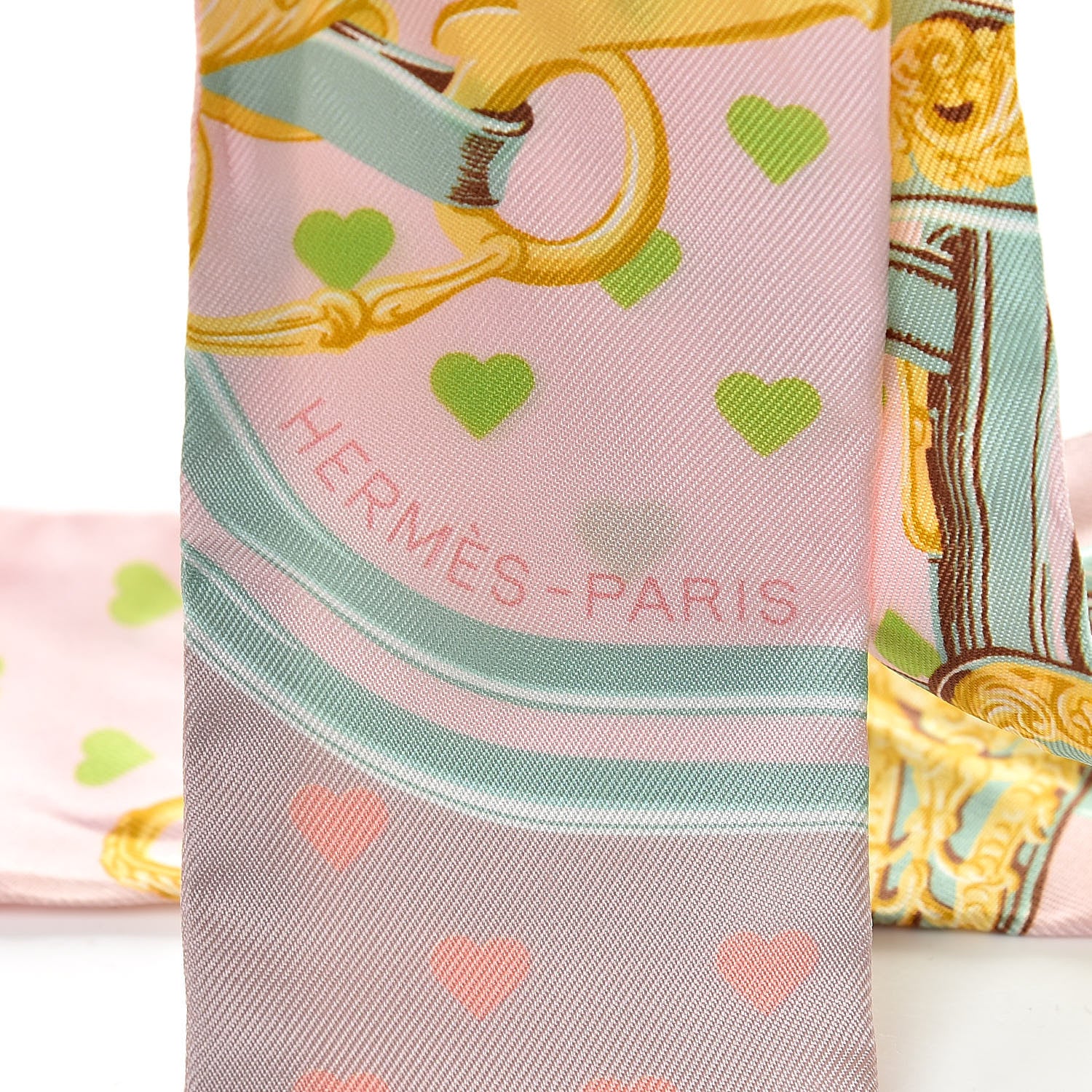 Hermes Silk Brides de Gala Love Twilly Parme Vert D Eau Vieux Rose 4 of 5