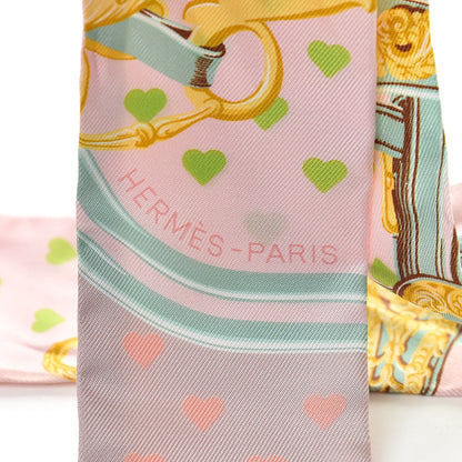 Hermes Silk Brides de Gala Love Twilly Parme Vert D Eau Vieux Rose 4 of 5