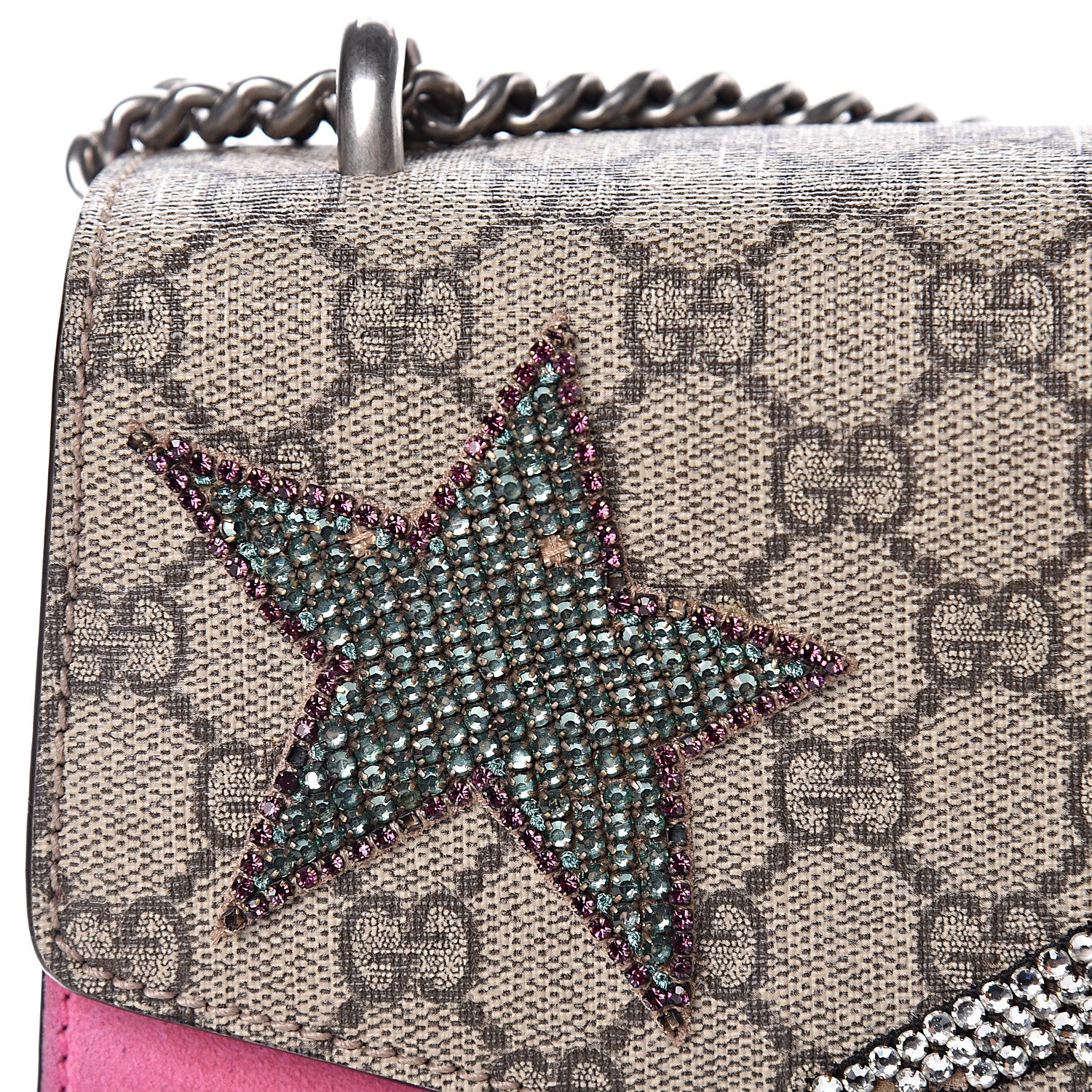 Gucci GG Supreme Monogram Suede Pierced Heart Embroidered Medium Dionysus Shoulder Bag Beige Ebony Pink Tropical Flower 15 of 18