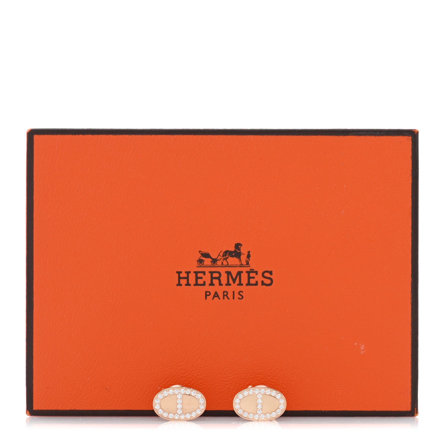 Hermes 18K Rose Gold Diamond Chaine d'Ancre Contour Stud Earrings 5 of 5