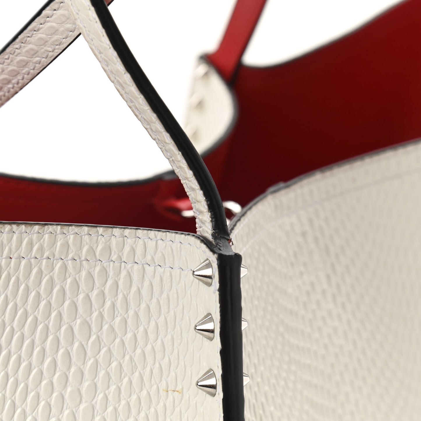 Calfskin Lizard Embossed Spikes East West Cabata Tote White