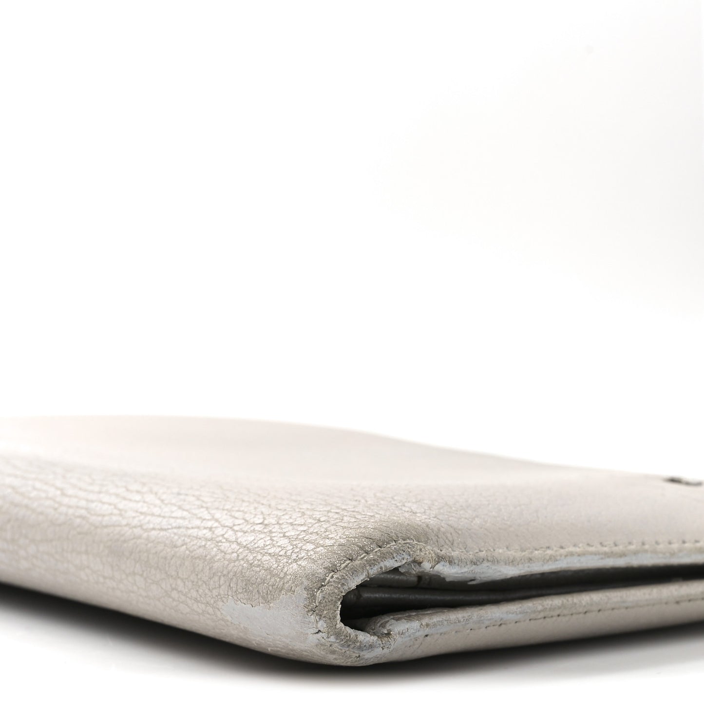 Metallic Goatskin Camellia Embossed Yen Wallet Silver