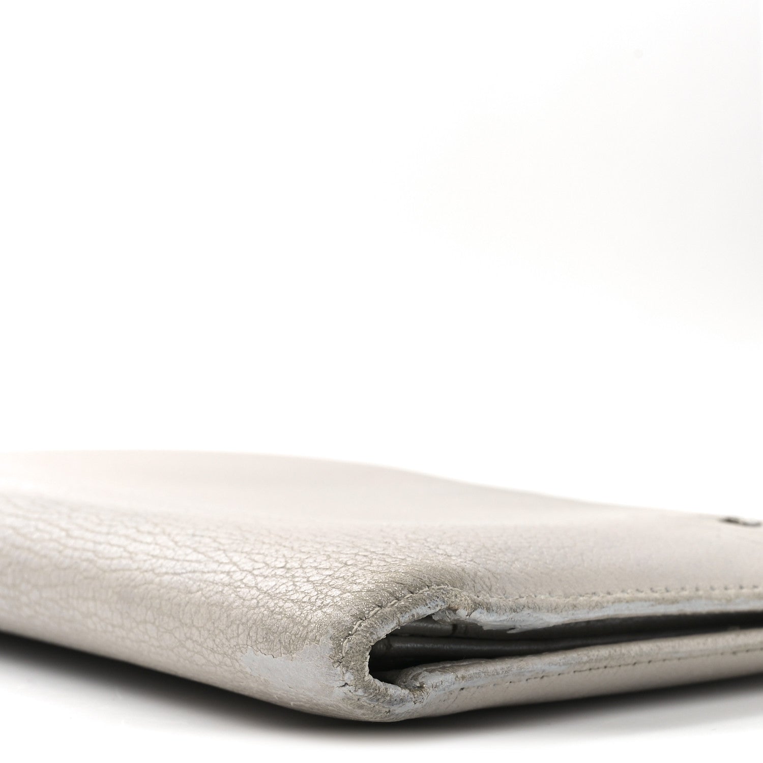 Chanel Metallic Goatskin Camellia Embossed Yen Wallet Silver 9 of 9