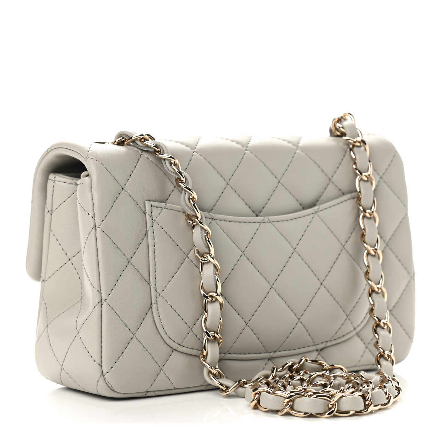 Lambskin Quilted Mini Rectangular Flap Grey