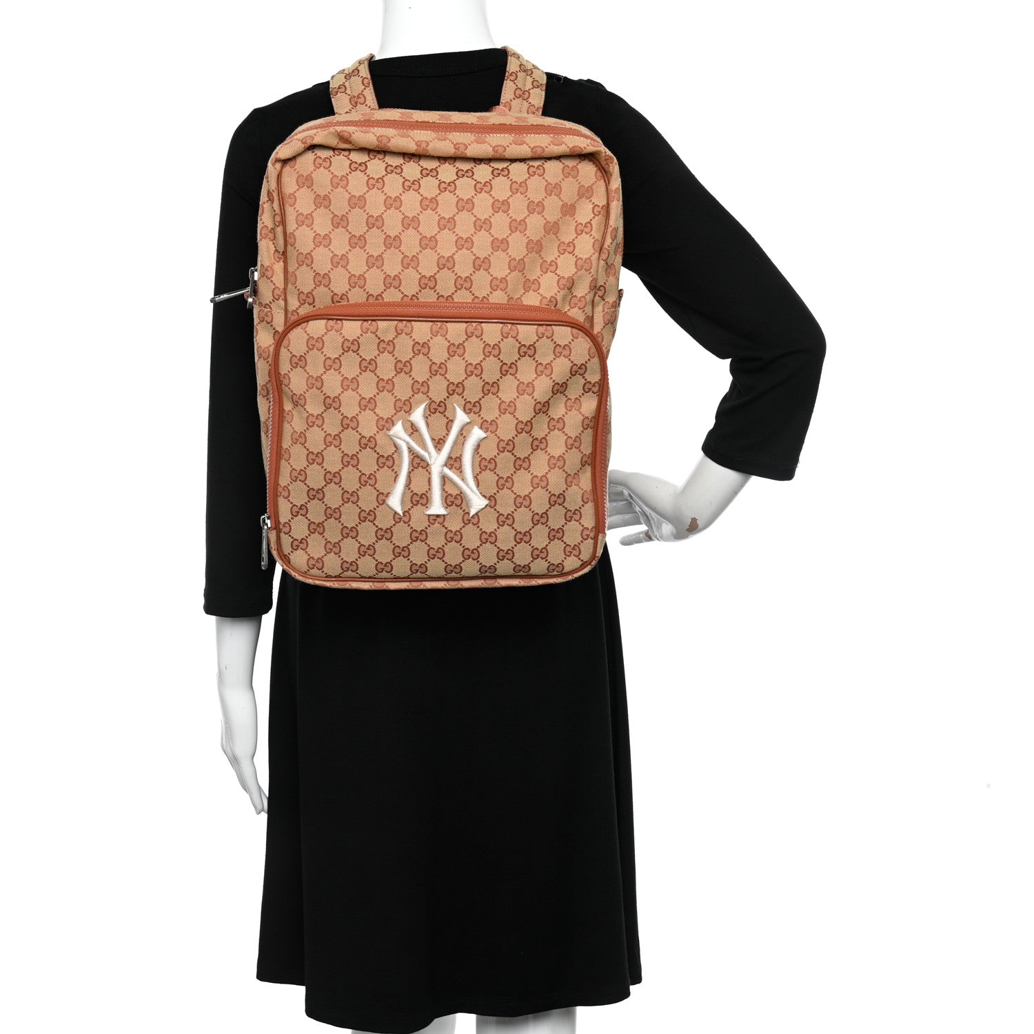 Gucci X MLB GG Monogram NY Yankees Medium Backpack Beige Ruggine Ivory 2 of 12