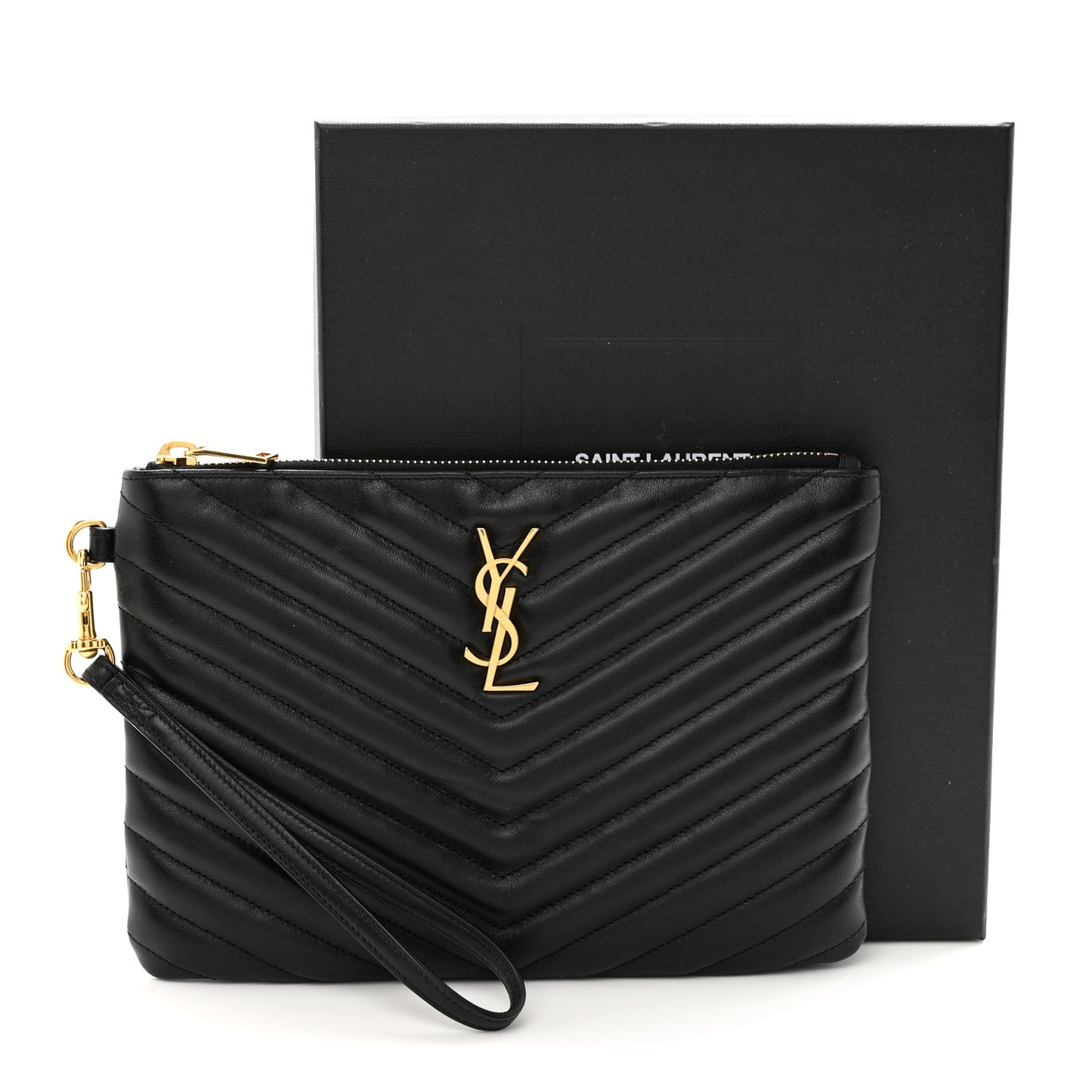 Calfskin Matelasse Chevron Monogram A5 Wristlet Black