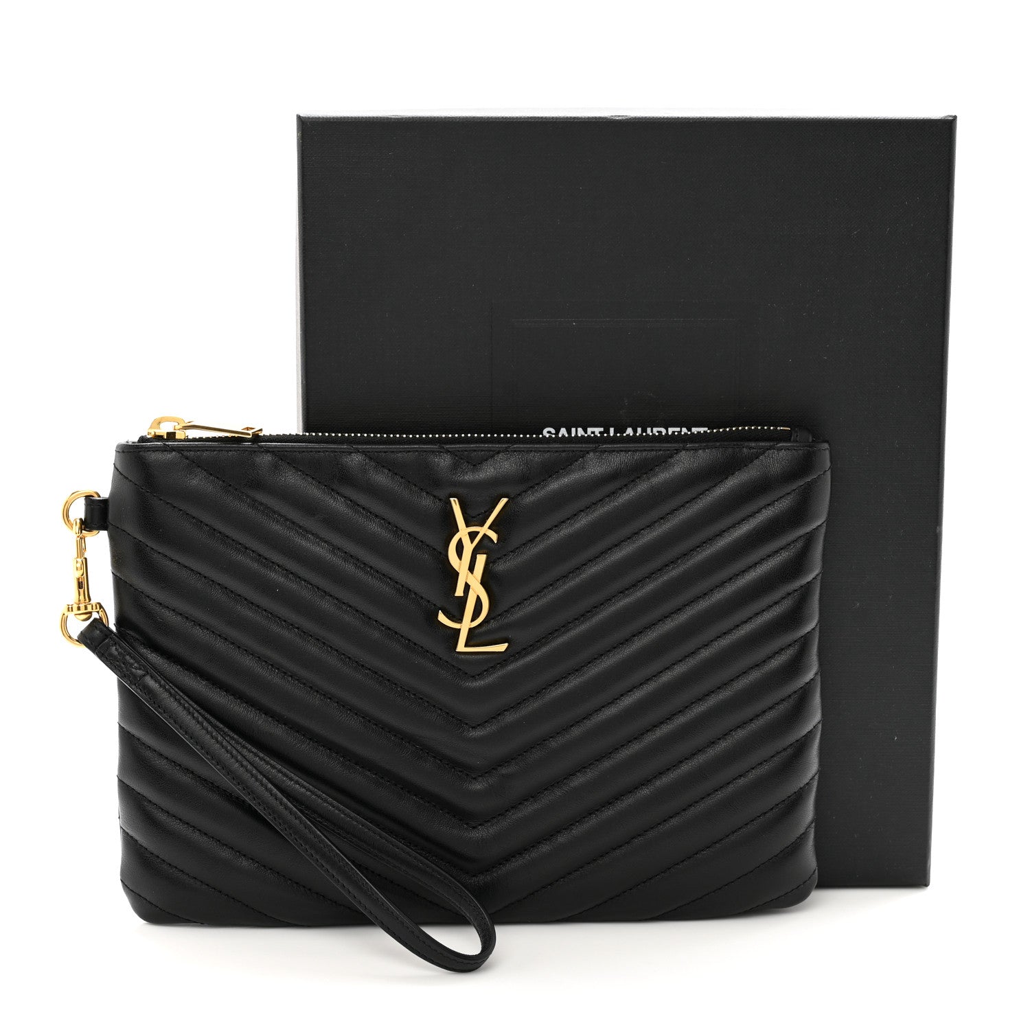Saint Laurent Calfskin Matelasse Chevron Monogram A5 Wristlet Black 3 of 8