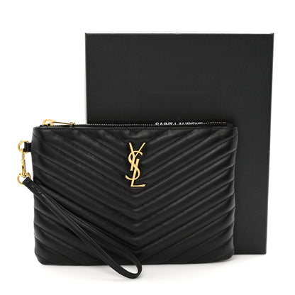 Saint Laurent Calfskin Matelasse Chevron Monogram A5 Wristlet Black 3 of 8