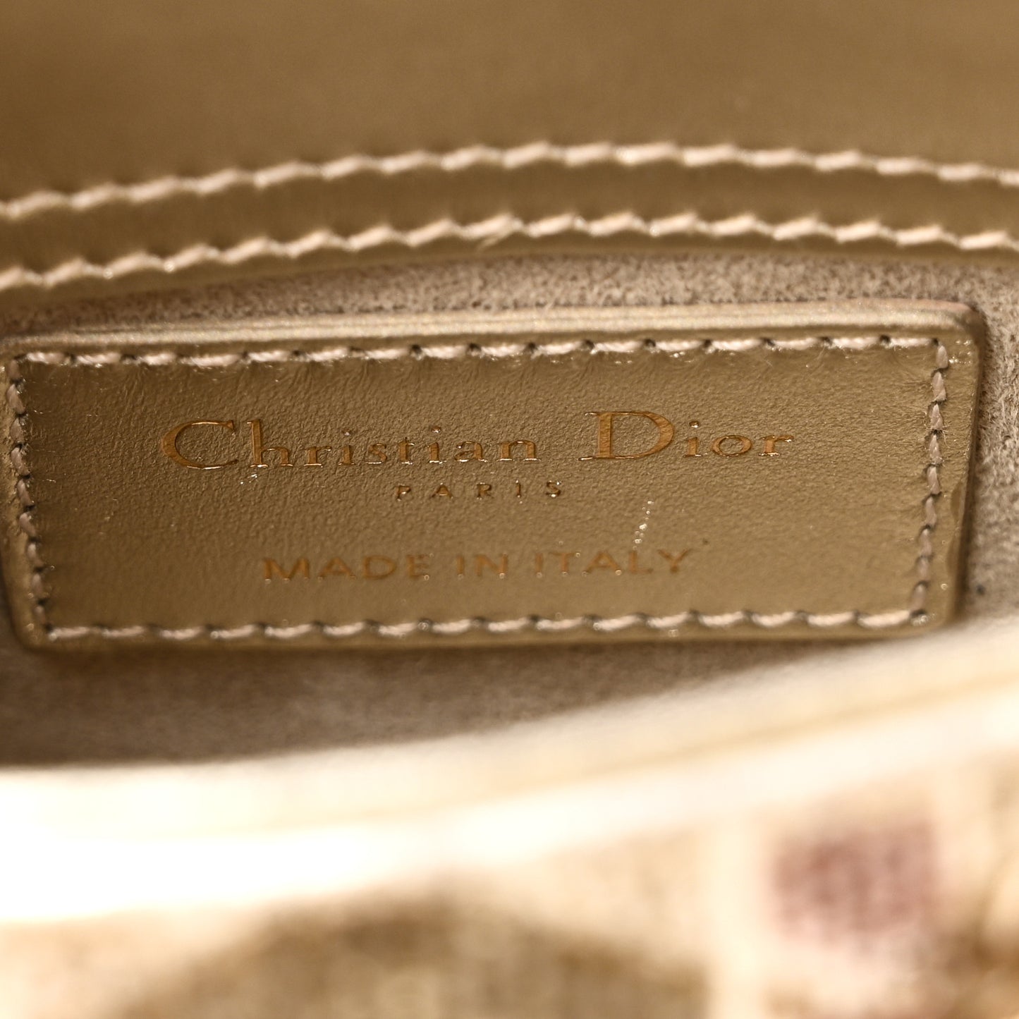 Metallic Lambskin Cannage Beaded Embroidered Micro Lady Dior Gold