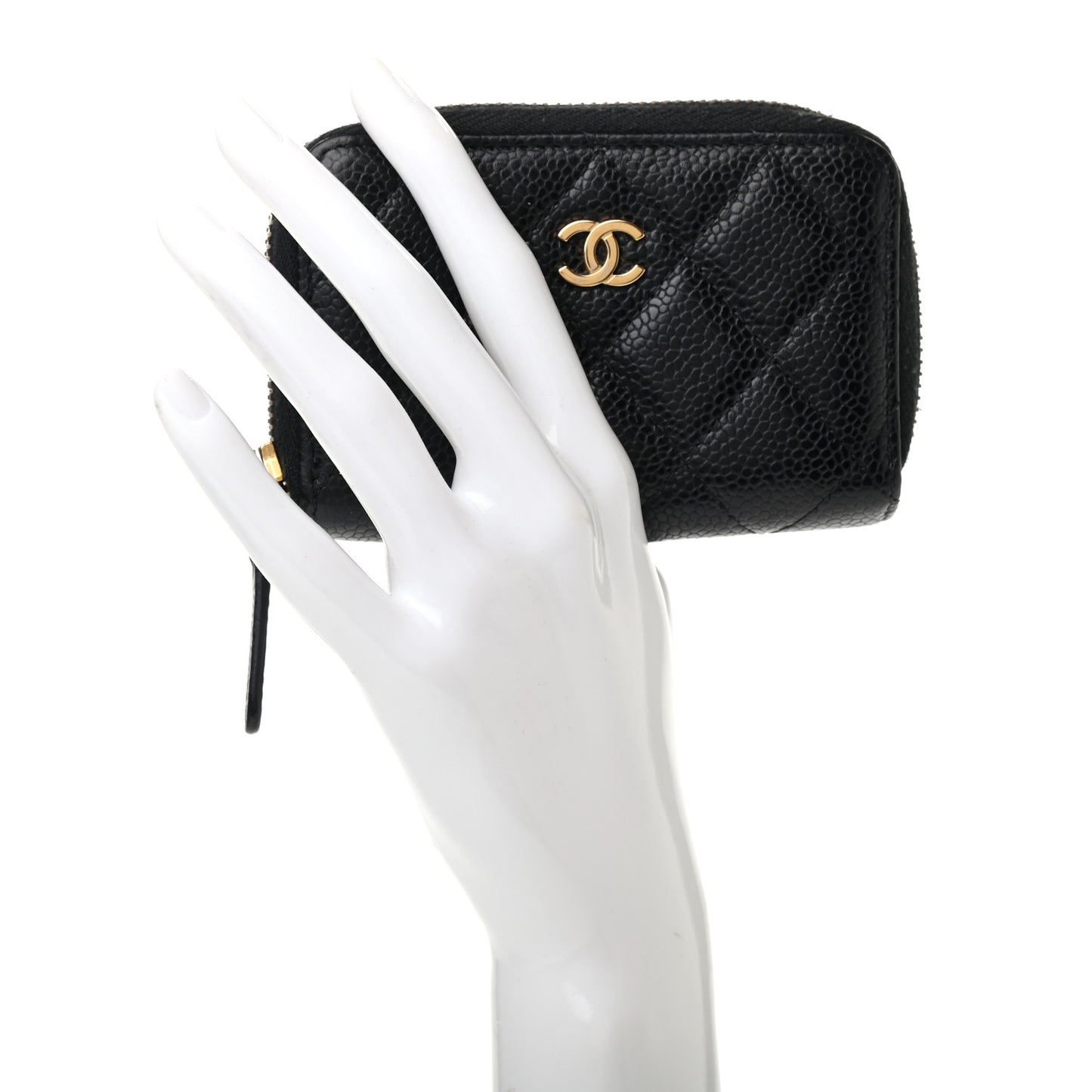 Caviar Quilted Zip Coin Purse Black